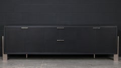 DREYFUS Sideboard by AMBROZIA, Solid Ebonized Ash, Black Leather & Champagne