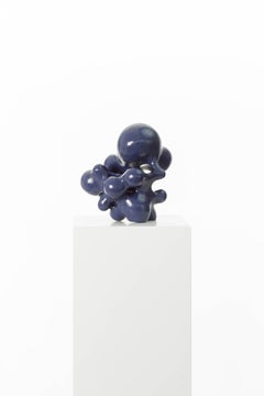 Royal Blue, Wood, Stained, Bubbling, Abstract, Sculpture, Modern, Art, Globular.