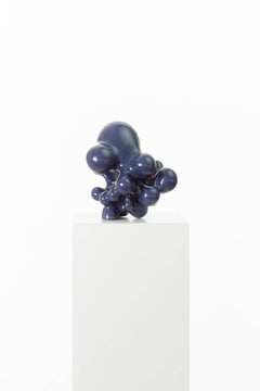 Royal Blue, Wood, Stained, Bubbling, Abstract, Sculpture, Modern, Art, Globular.