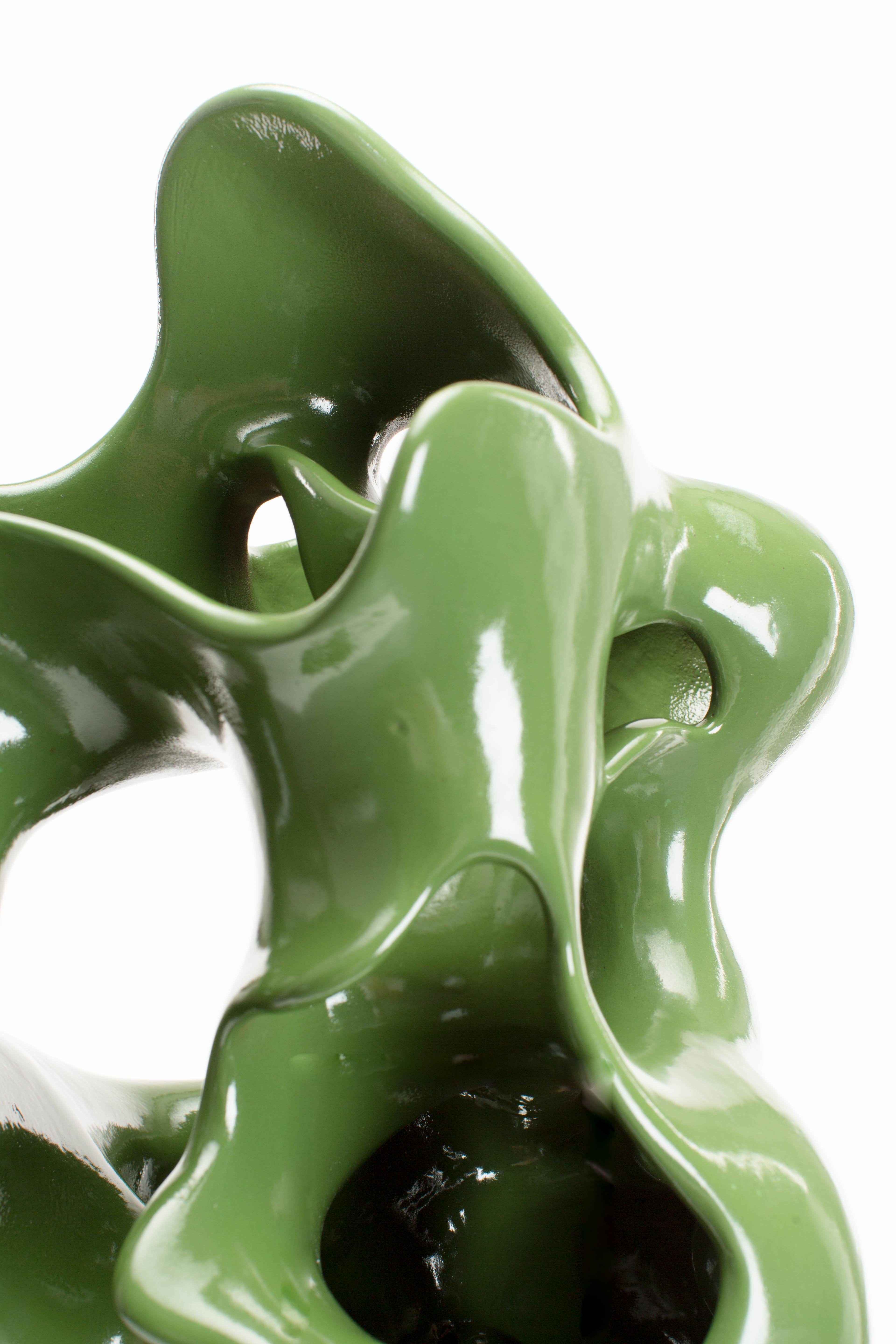 Green, Gloss, Glaze, Ceramic, Clay, Abstract, Contemporary, Modern, Sculpture For Sale 1