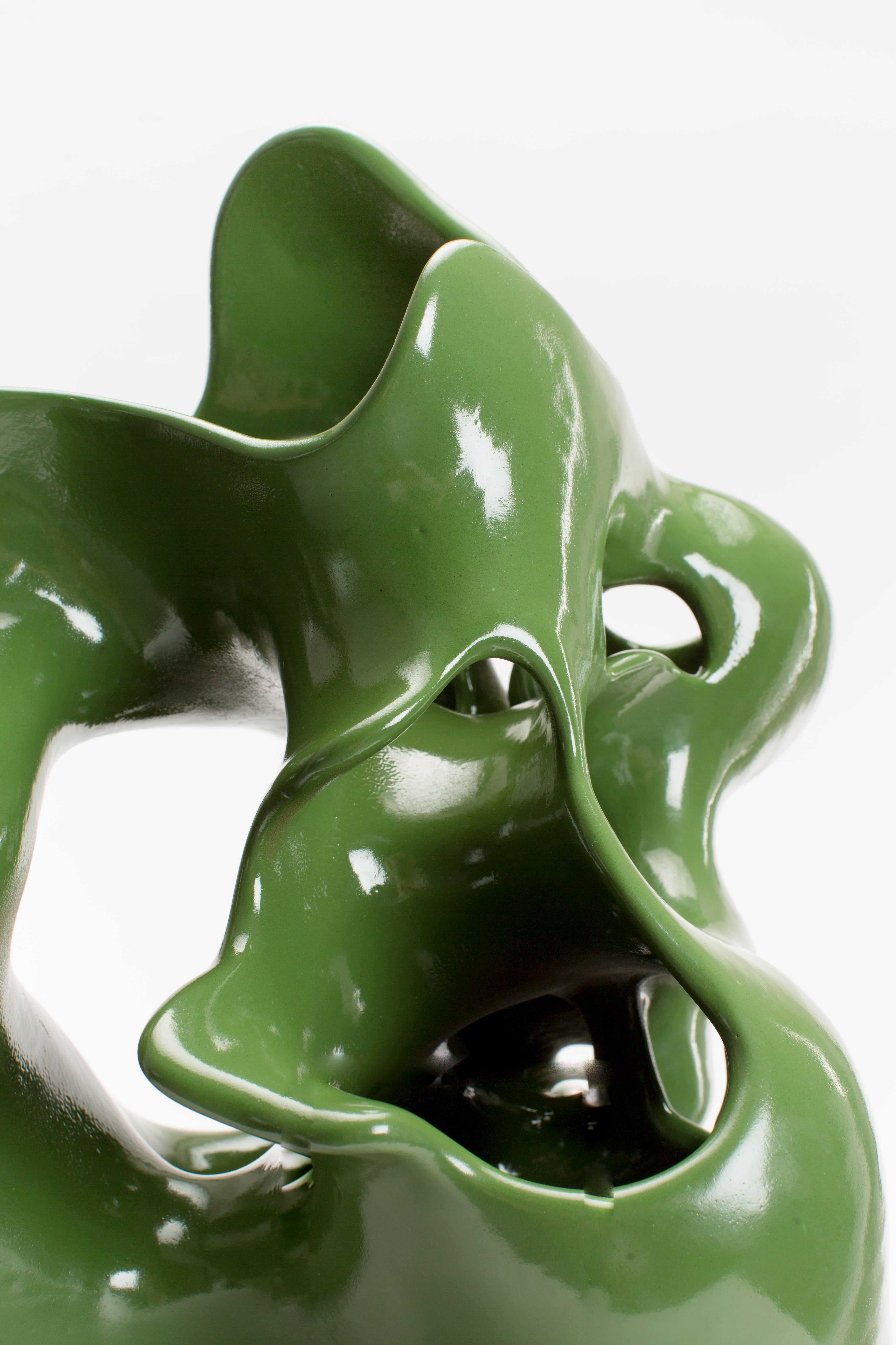 Green, Gloss, Glaze, Ceramic, Clay, Abstract, Contemporary, Modern, Sculpture For Sale 5