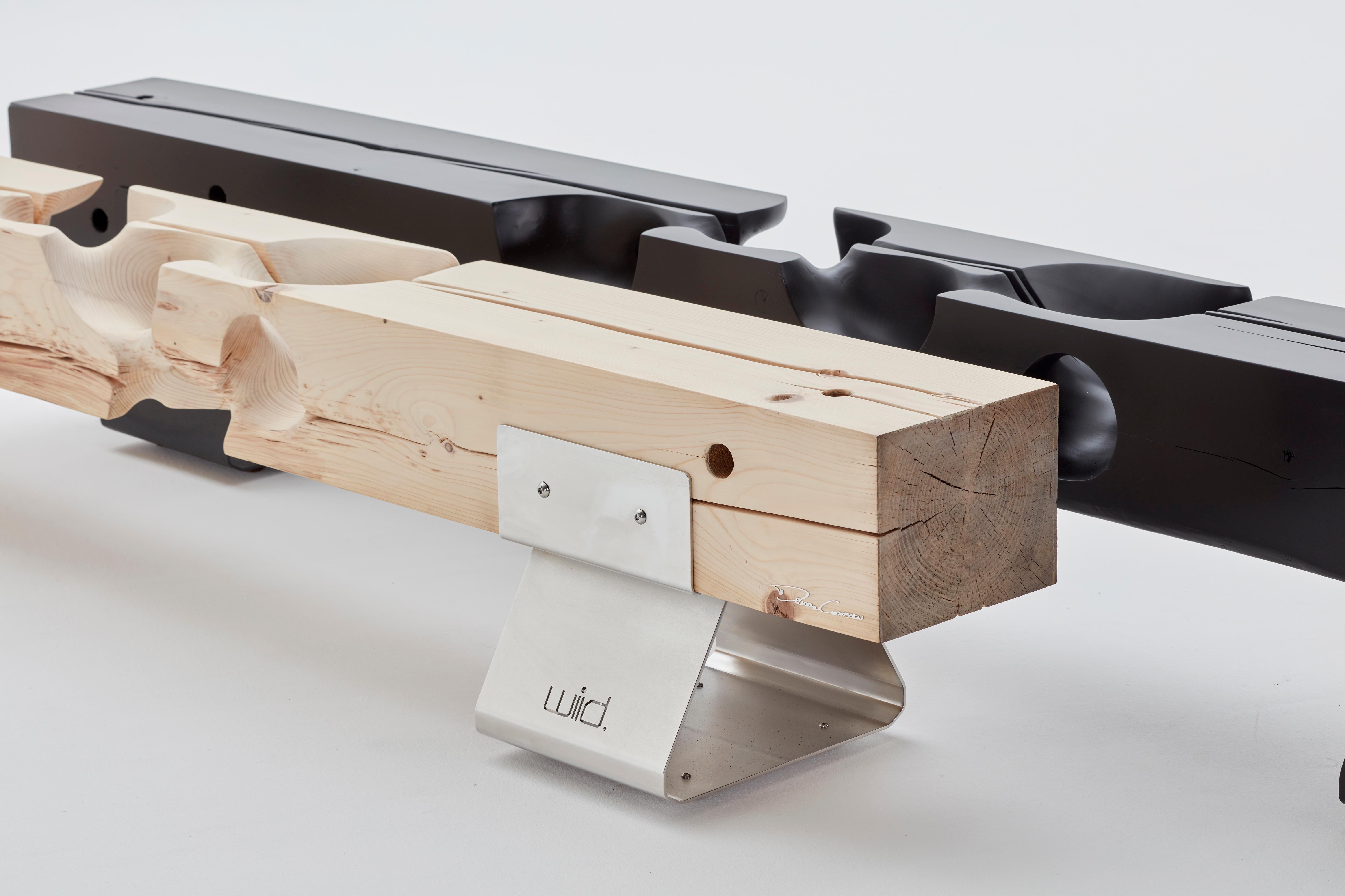 Bench, Design-Skulptur aus Holz, matt, abstrakt, zeitgenössisch, modern (Geometrische Abstraktion), Sculpture, von Driaan Claassen and Wiid Design