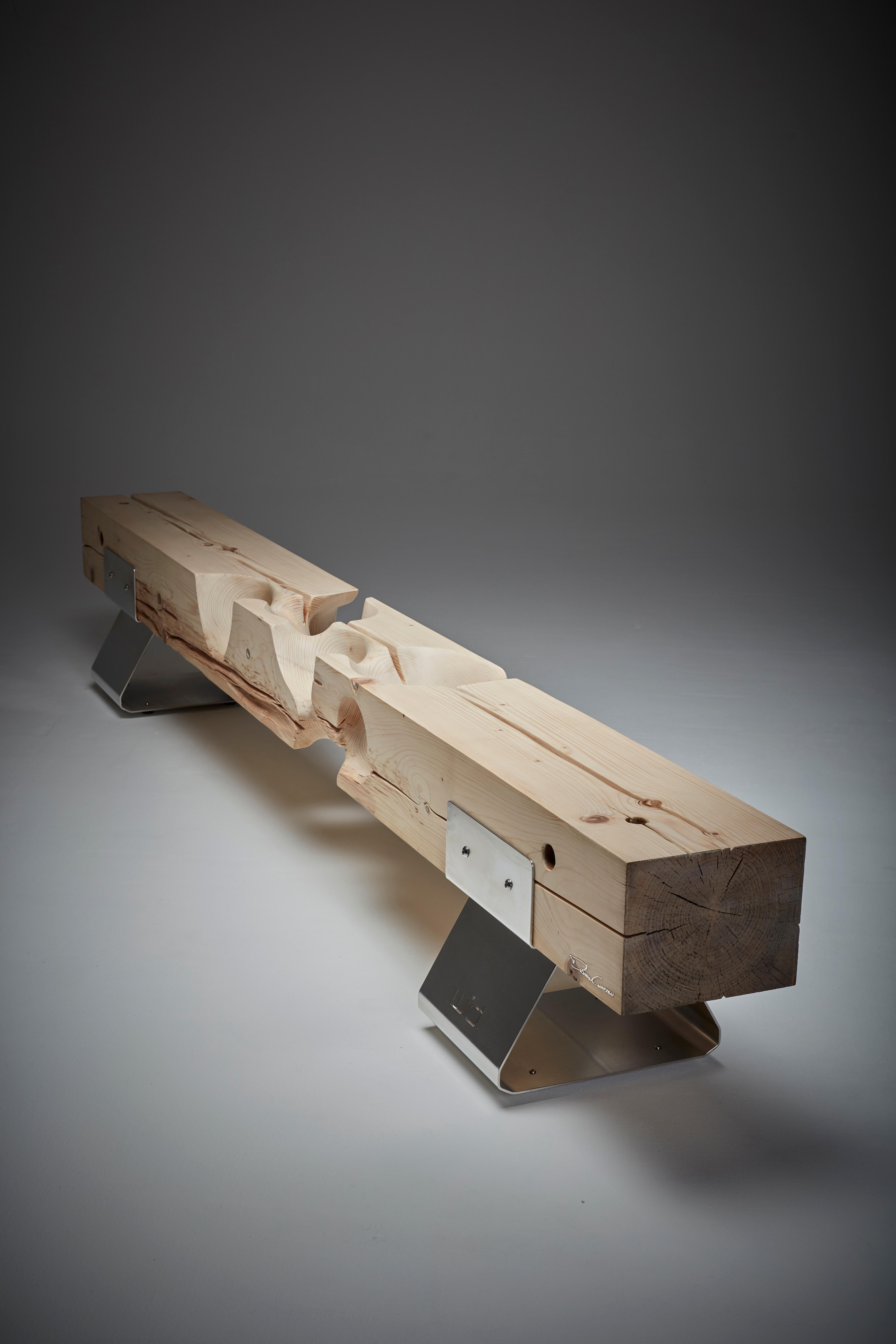 Raw, Wood, Matte, Abstract, Contemporary, Modern, Bench, Design Sculpture - Brown Abstract Sculpture by Driaan Claassen and Wiid Design