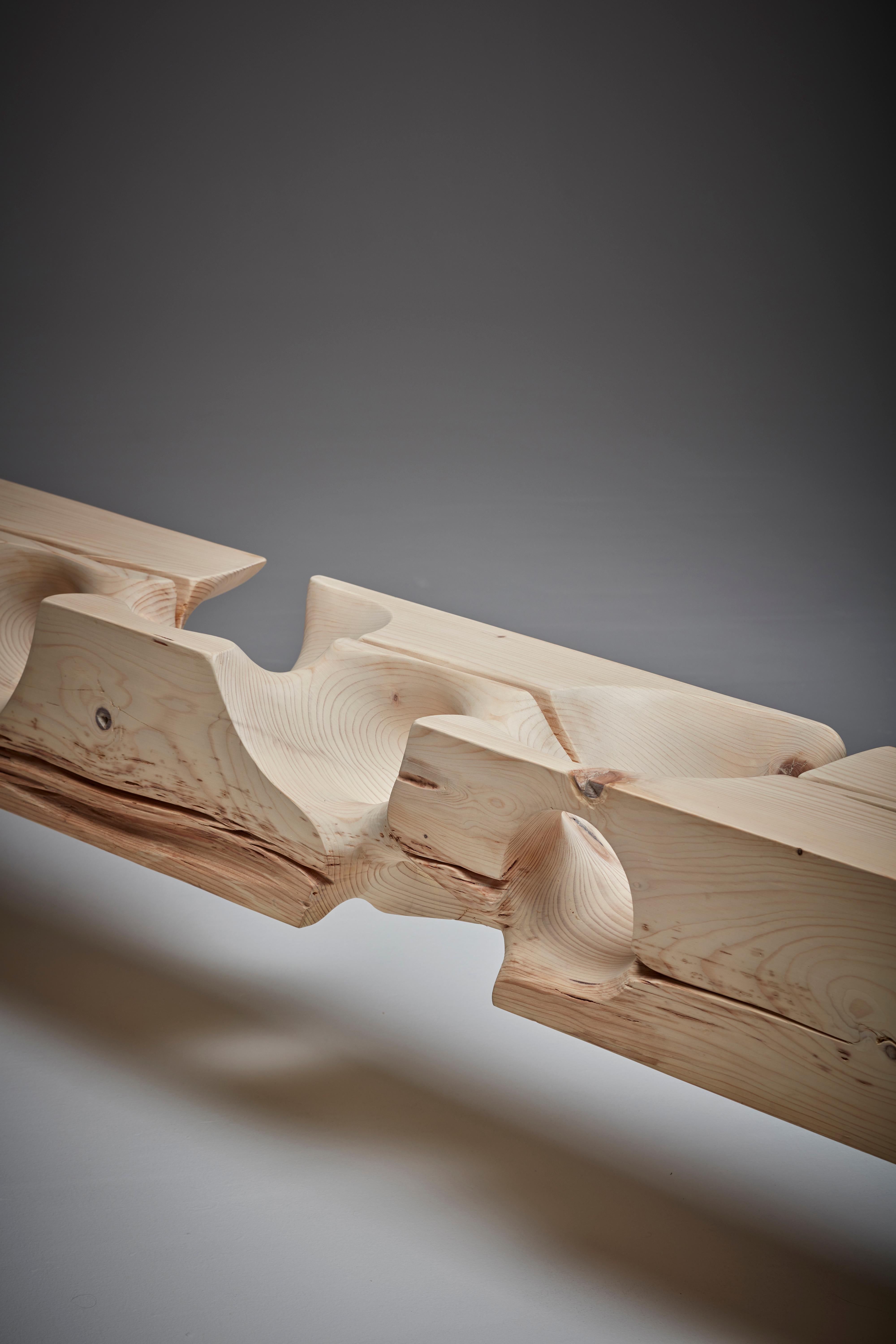 Raw, Wood, Matte, Abstract, Contemporary, Modern, Bench, Design Sculpture For Sale 1