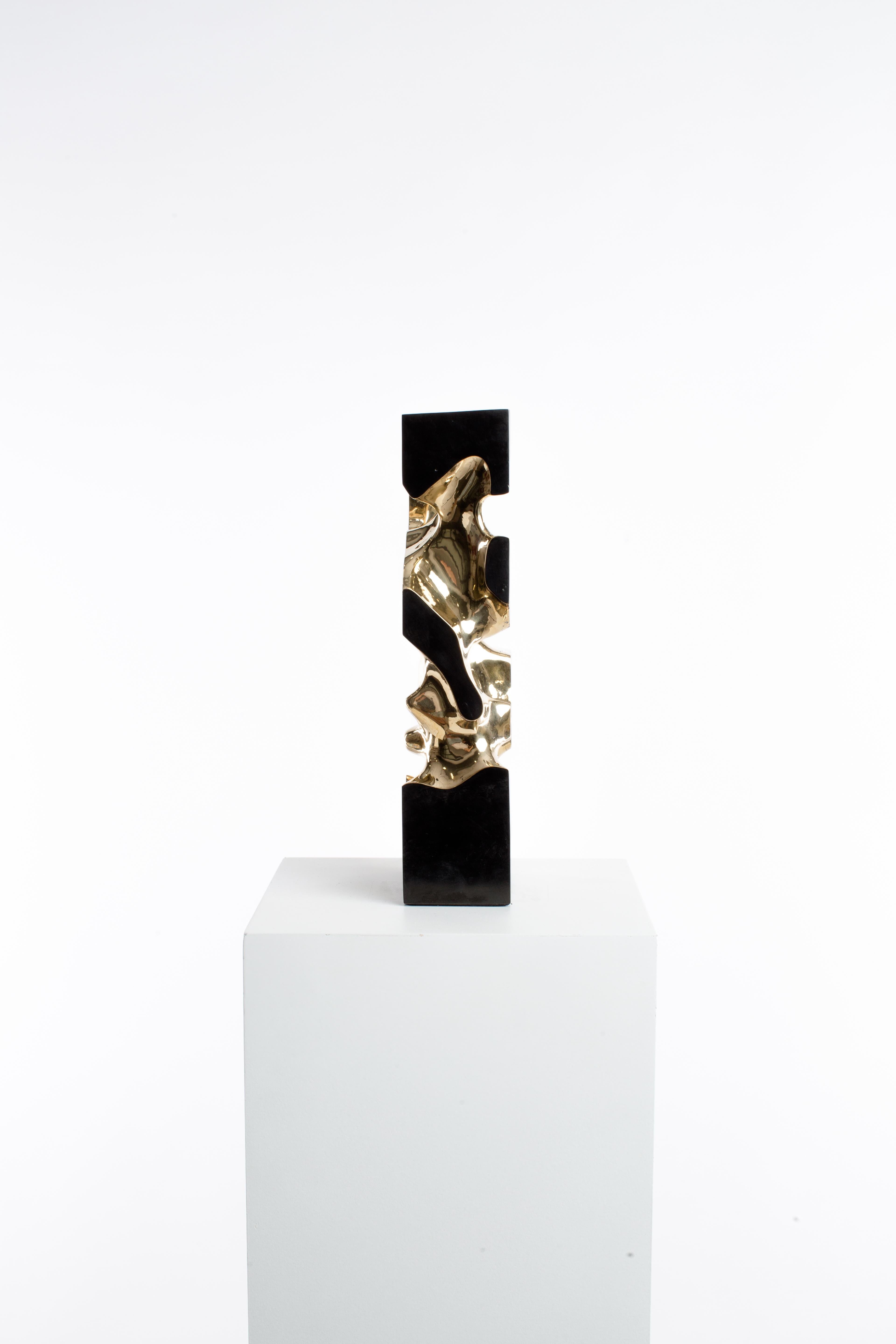 Black, Polish, Enamel, Bronze, Abstract, Contemporary, Modern, Sculpture - Gold Abstract Sculpture by Driaan Claassen