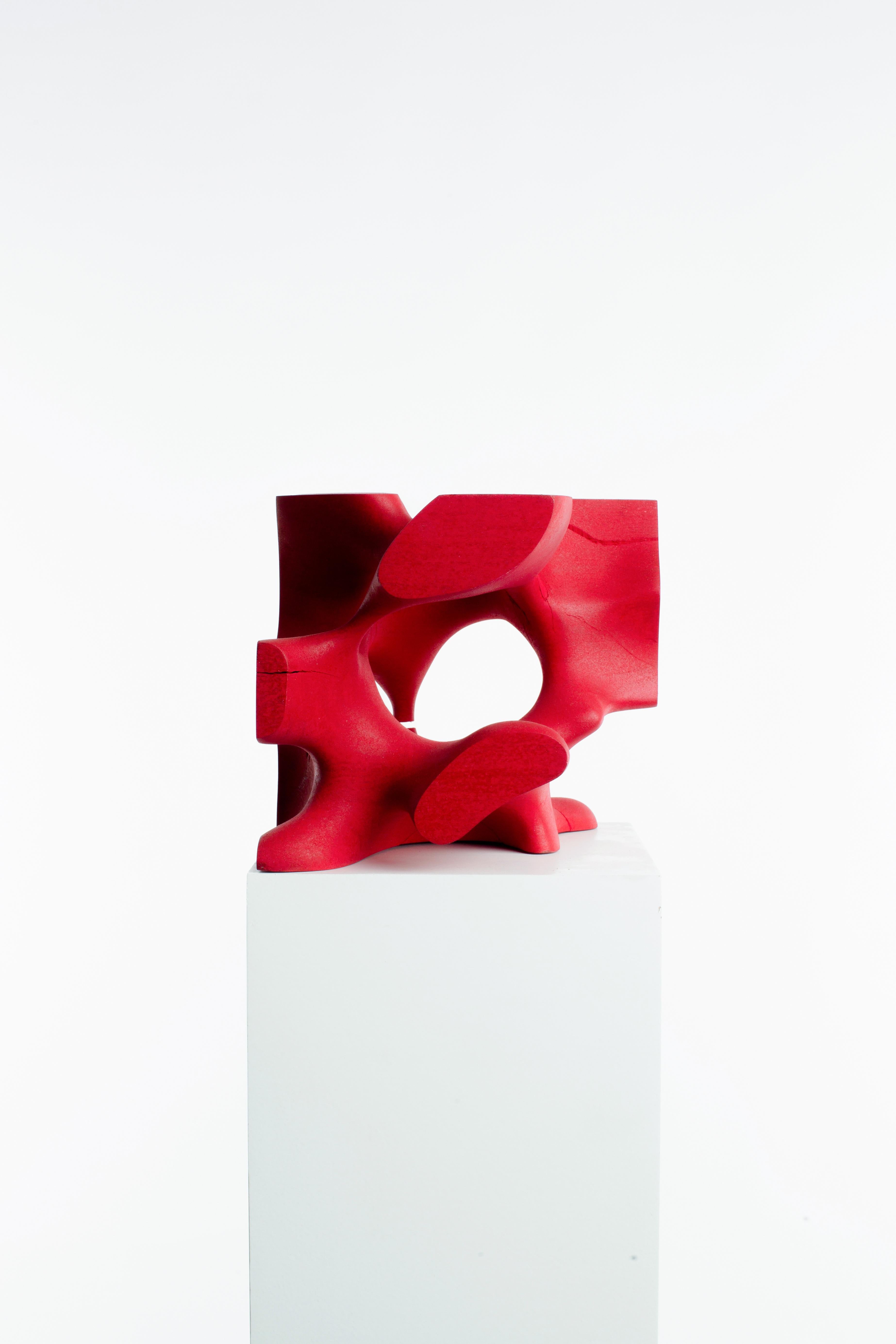 Red, Stained, Wood, Rectangle, Abstract, Contemporary, Modern, Sculpture 1