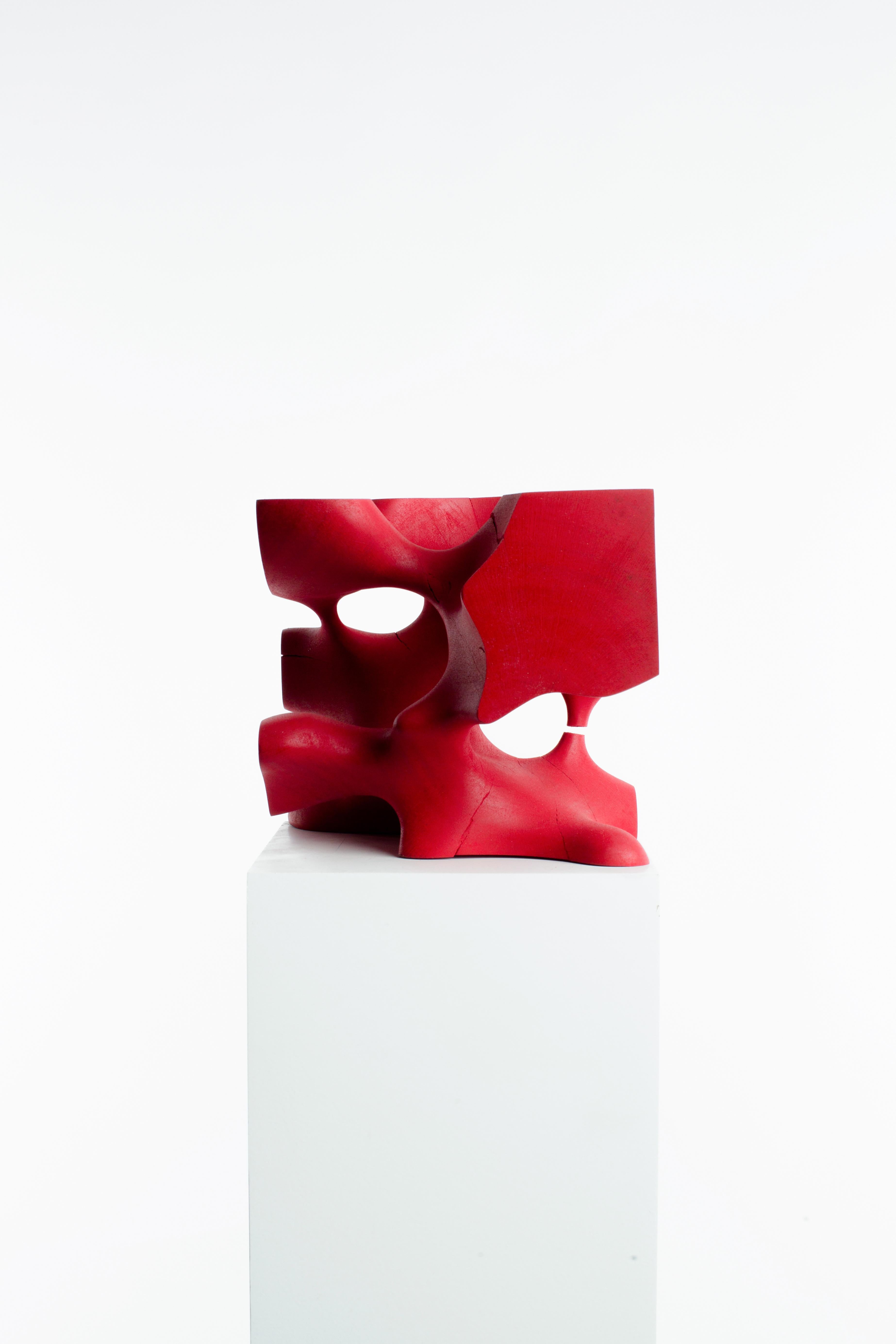 Red, Stained, Wood, Rectangle, Abstract, Contemporary, Modern, Sculpture 2