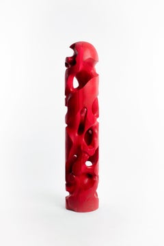 Large, Red, Stained, Wood, Cylinder, Abstract, Contemporary, Modern, Sculpture
