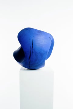 Large, Blue, Stained, Wood, Sphere, Abstract, Contemporary, Modern, Sculpture