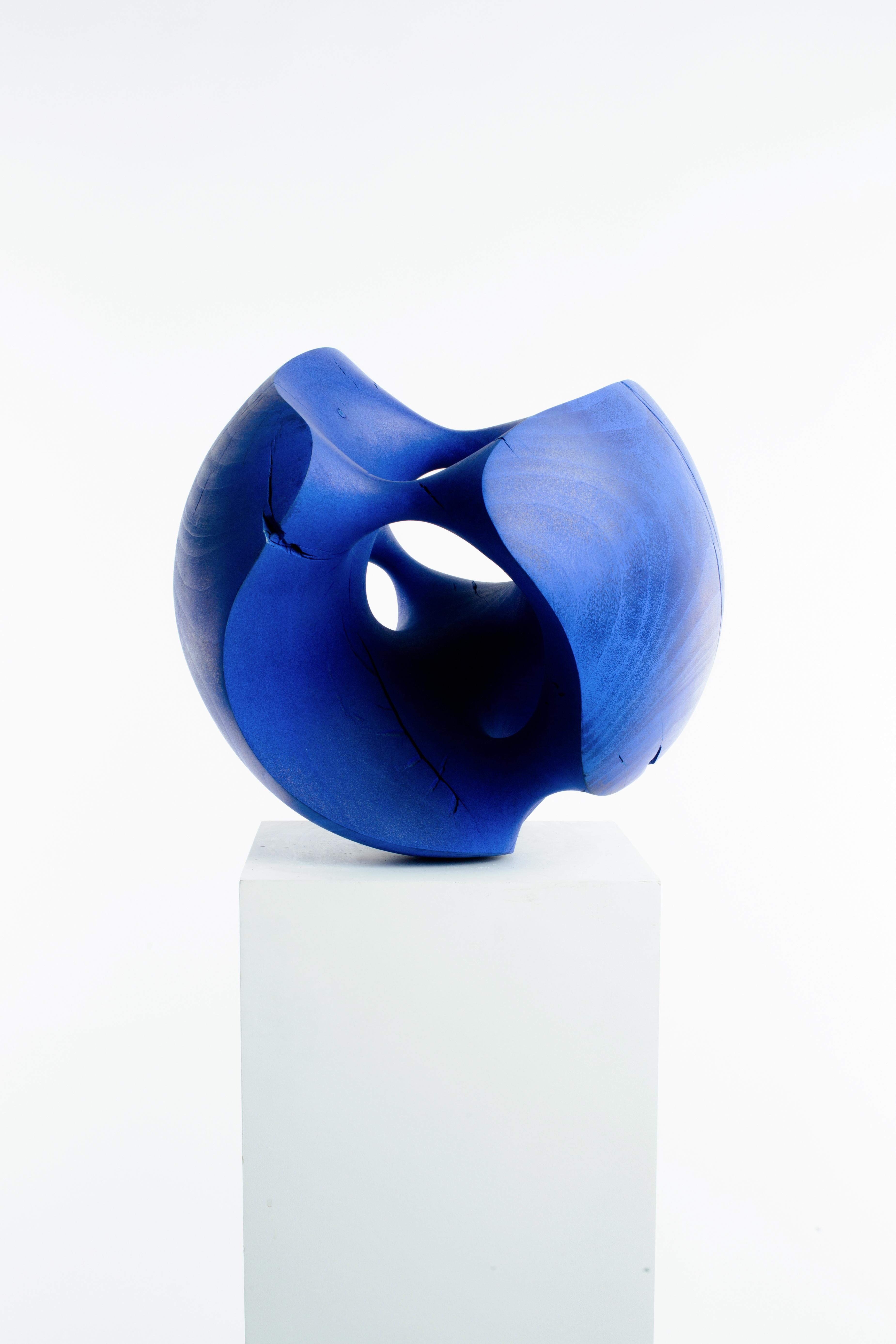 Large, Blue, Stained, Wood, Sphere, Abstract, Contemporary, Modern, Sculpture For Sale 2