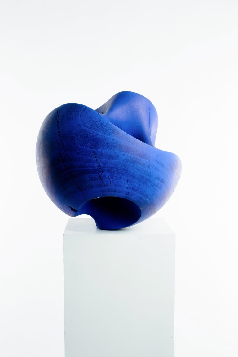 Large, Blue, Stained, Wood, Sphere, Abstract, Contemporary, Modern, Sculpture For Sale 1