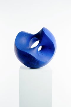 Large, Blue, Stained, Wood, Sphere, Abstract, Contemporary, Modern, Sculpture
