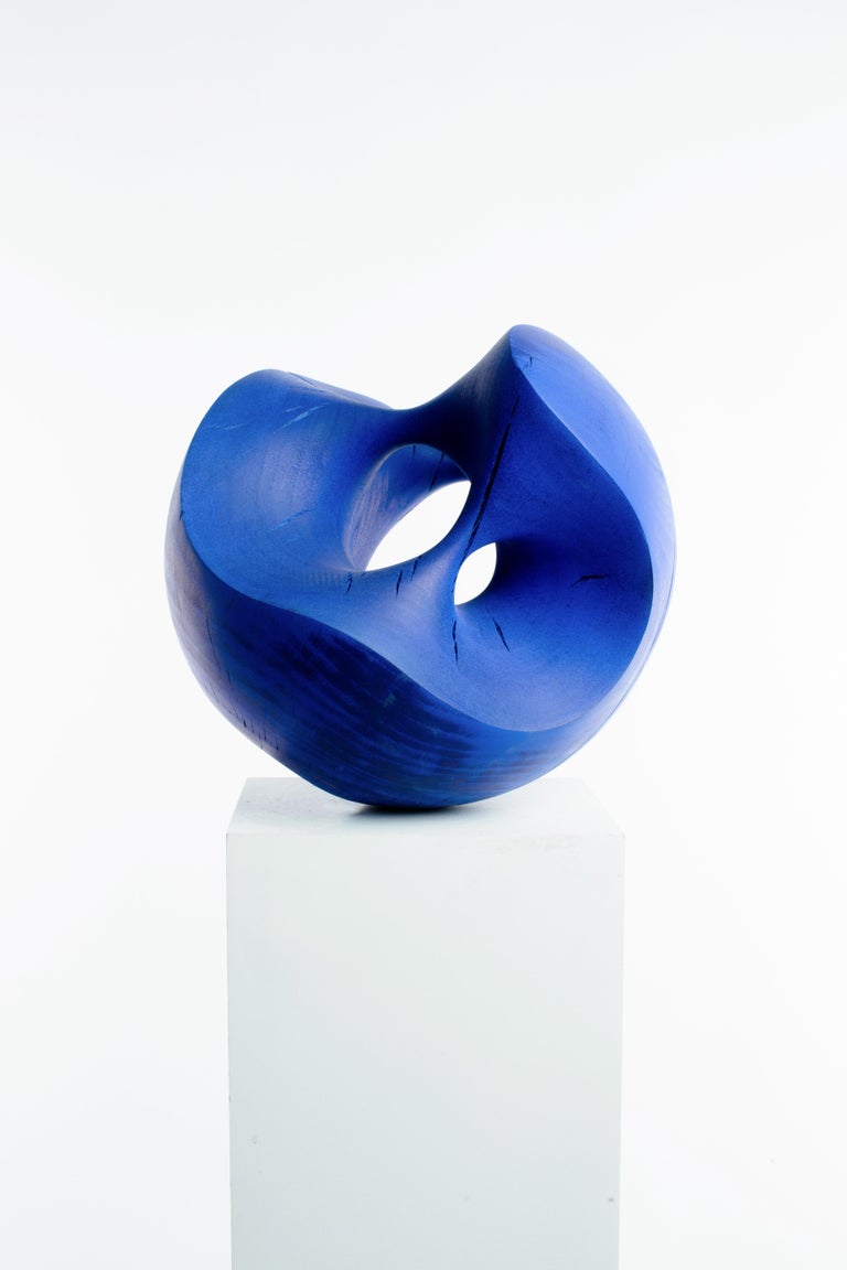 Driaan Claassen Abstract Sculpture - Large, Blue, Stained, Wood, Sphere, Abstract, Contemporary, Modern, Sculpture