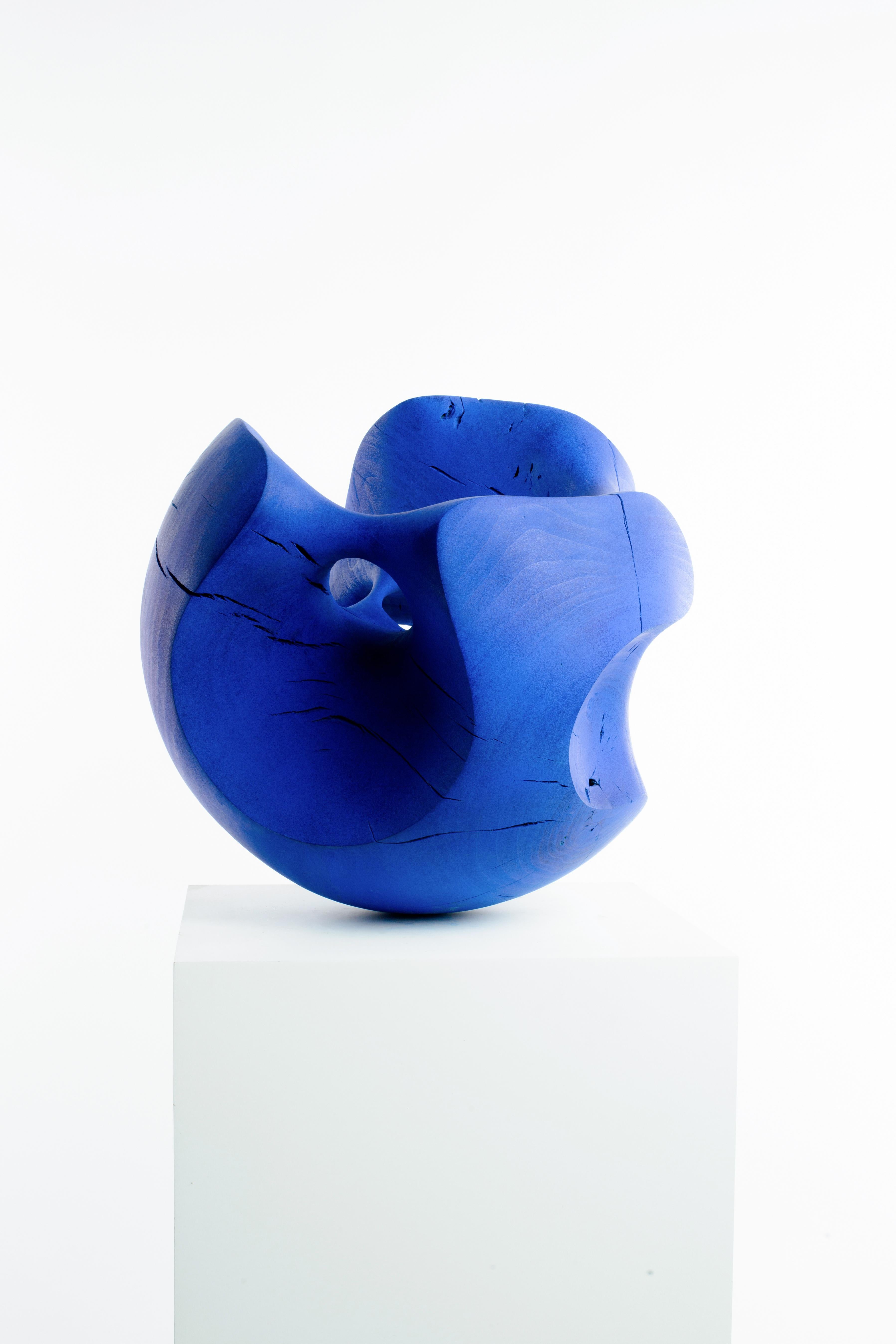 Large, Blue, Stained, Wood, Sphere, Abstract, Contemporary, Modern, Sculpture For Sale 2