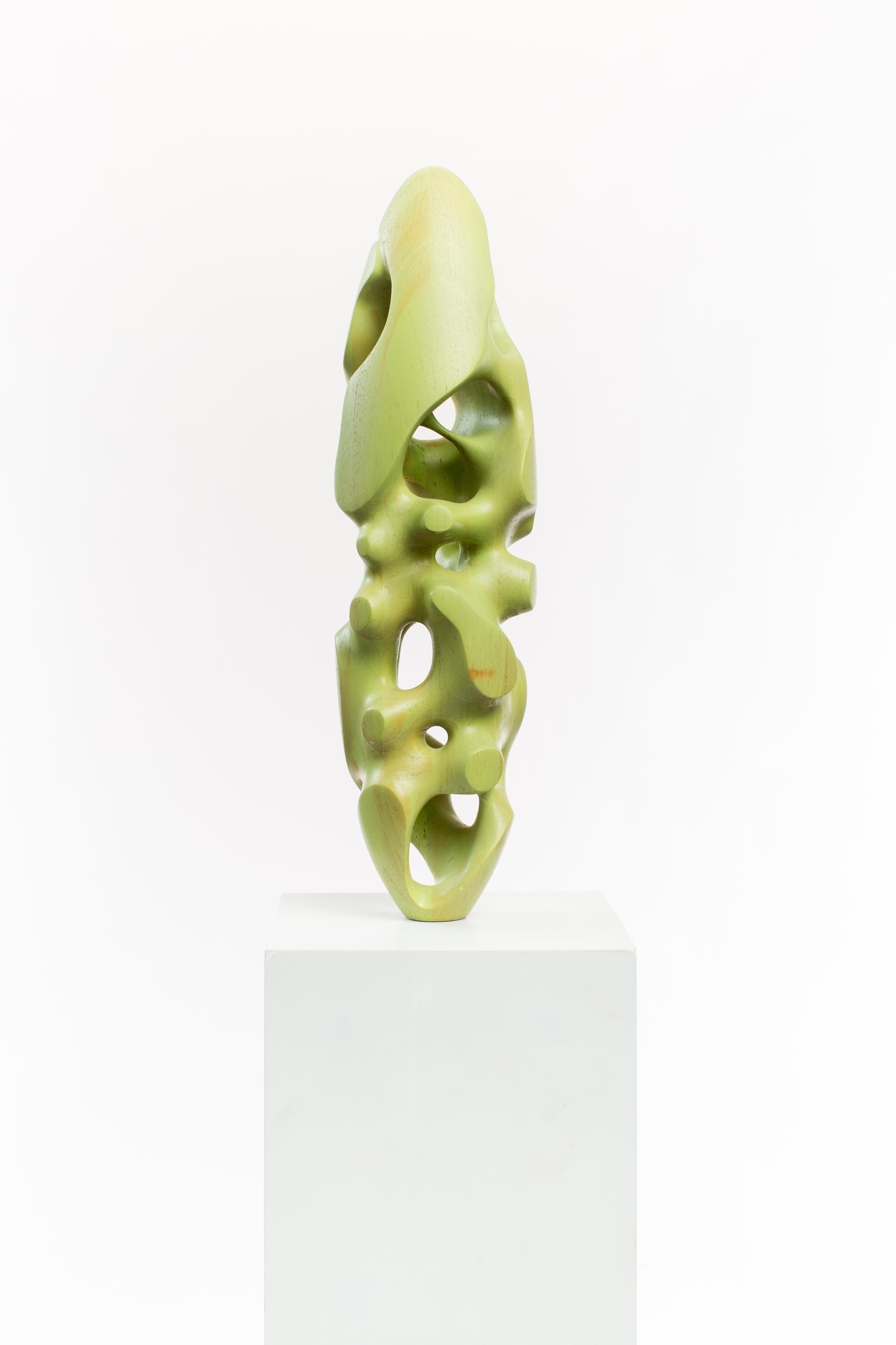 Green, Stained, Wood, Oval, Abstract, Contemporary, Modern, Sculpture - Brown Abstract Sculpture by Driaan Claassen