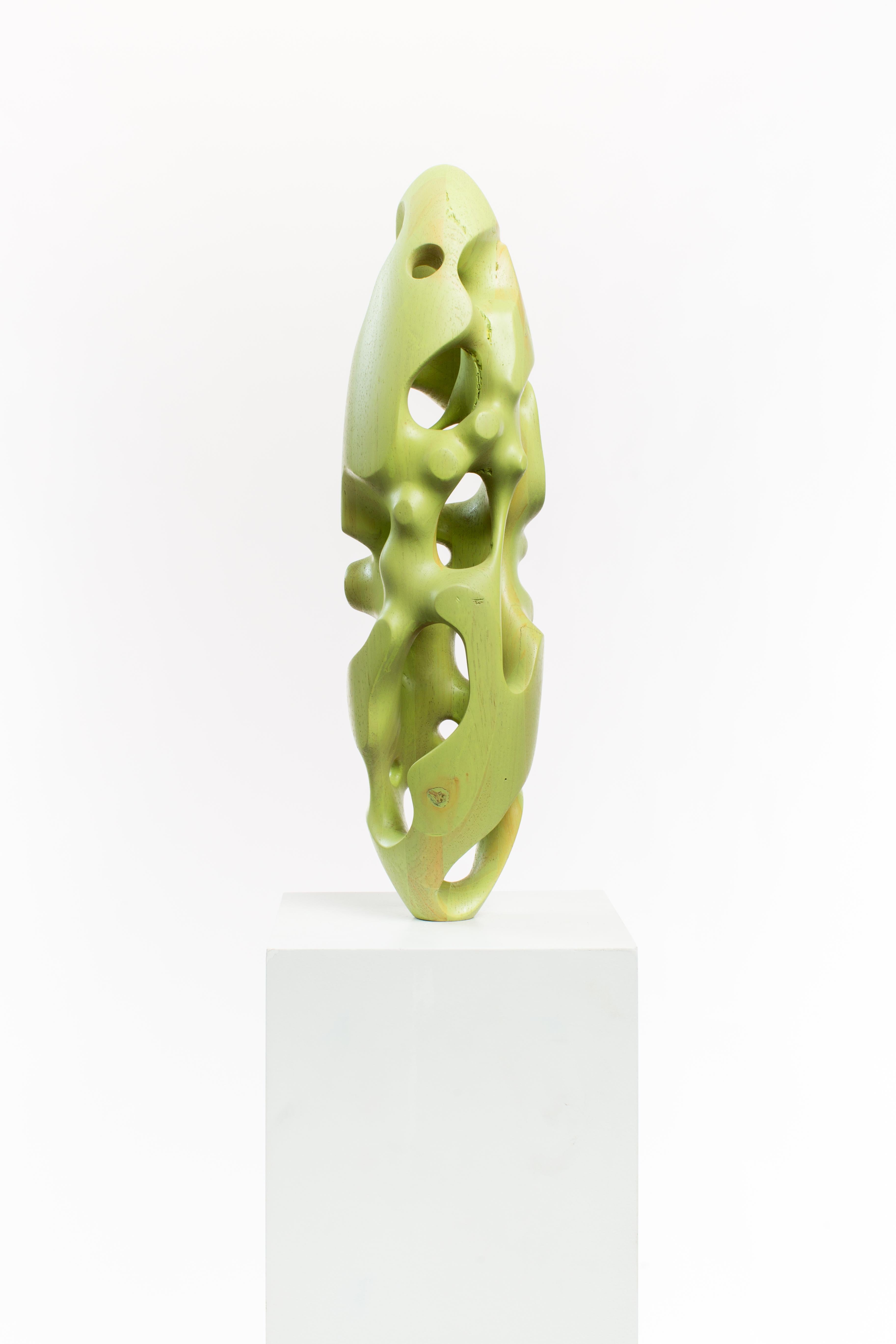 Green, Stained, Wood, Oval, Abstract, Contemporary, Modern, Sculpture 1