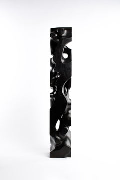 Large, Black, Stained, Gloss, Wooden, Abstract, Contemporary, Modern, Sculpture