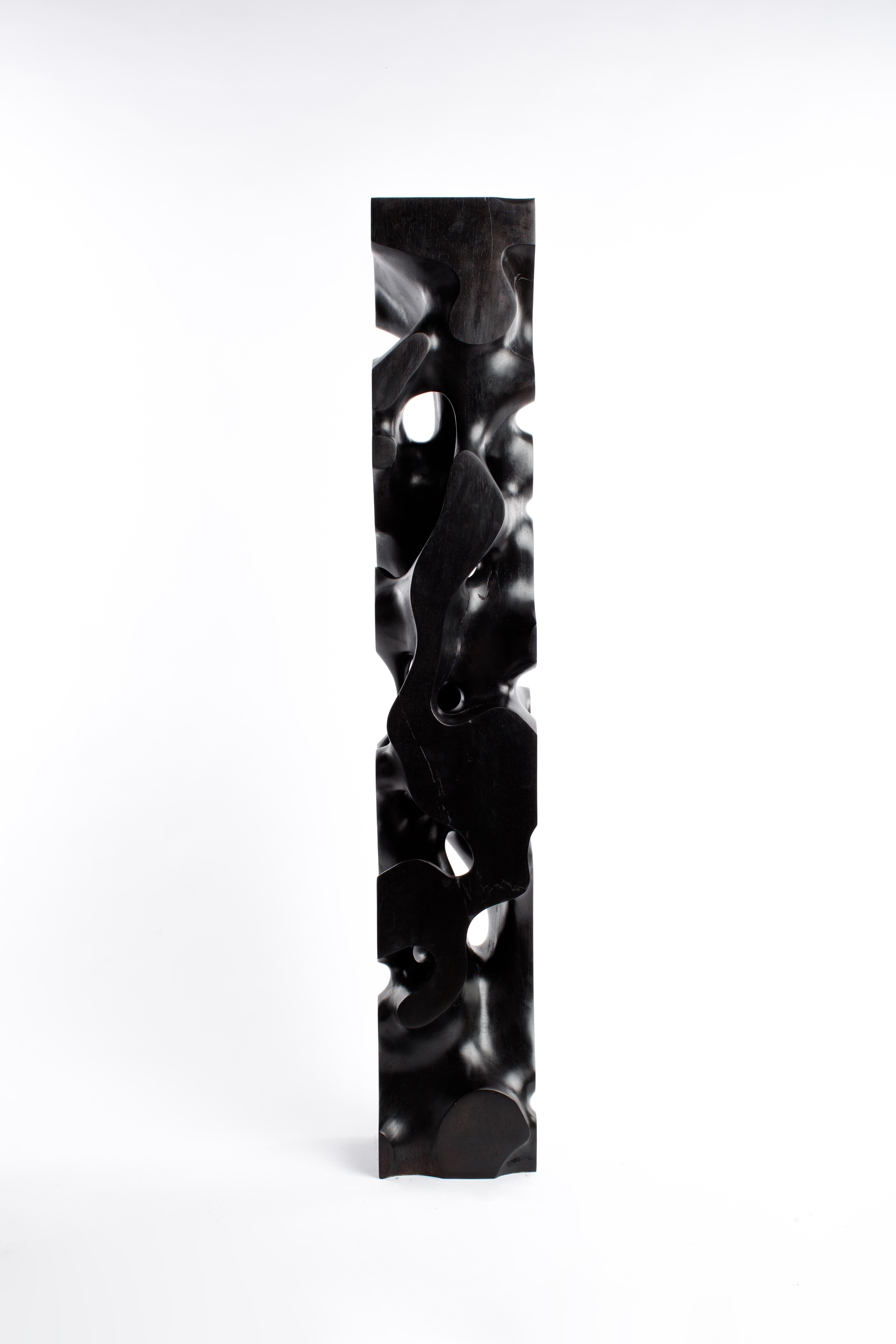 Large, Black, Stained, Gloss, Wooden, Abstract, Contemporary, Modern, Sculpture For Sale 1
