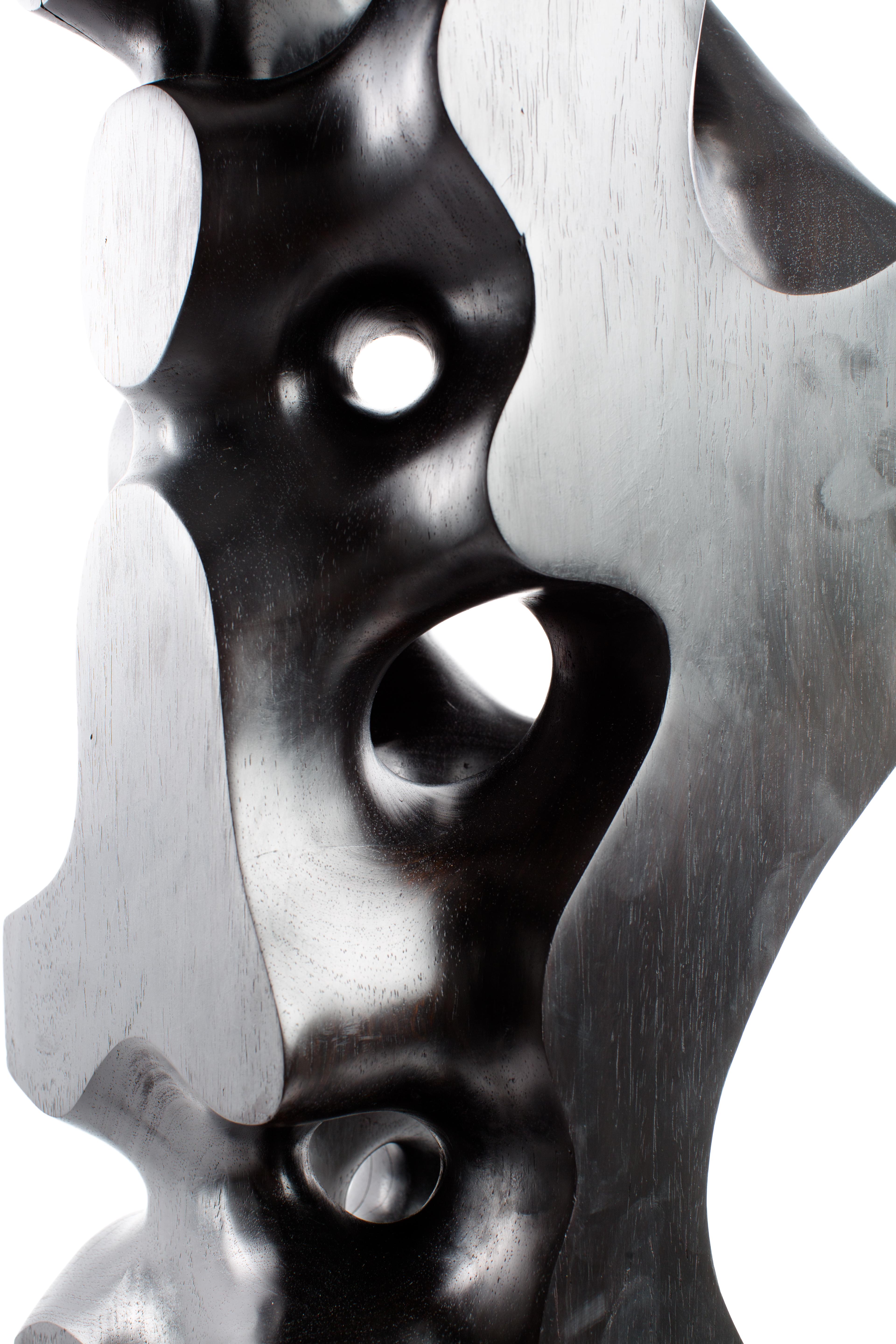 Large, Black, Stained, Gloss, Wooden, Abstract, Contemporary, Modern, Sculpture For Sale 3