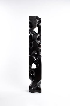 Large, Black, Stained, Gloss, Wooden, Abstract, Contemporary, Modern, Sculpture