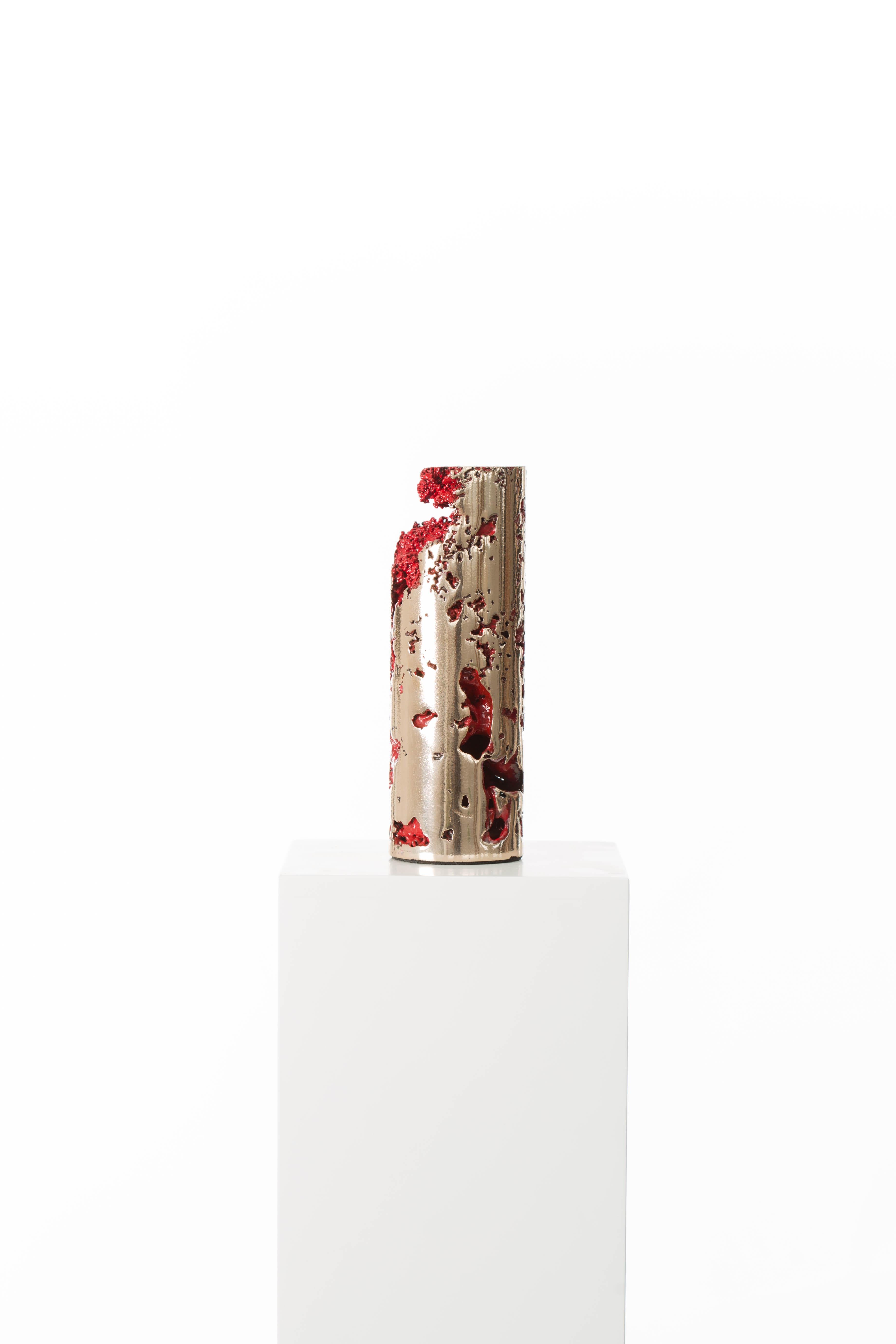 Red, Bronze, Cylinder, Polish, Art, Modern, Sculpture, Abstract, Contemporary - Gold Abstract Sculpture by Driaan Claassen