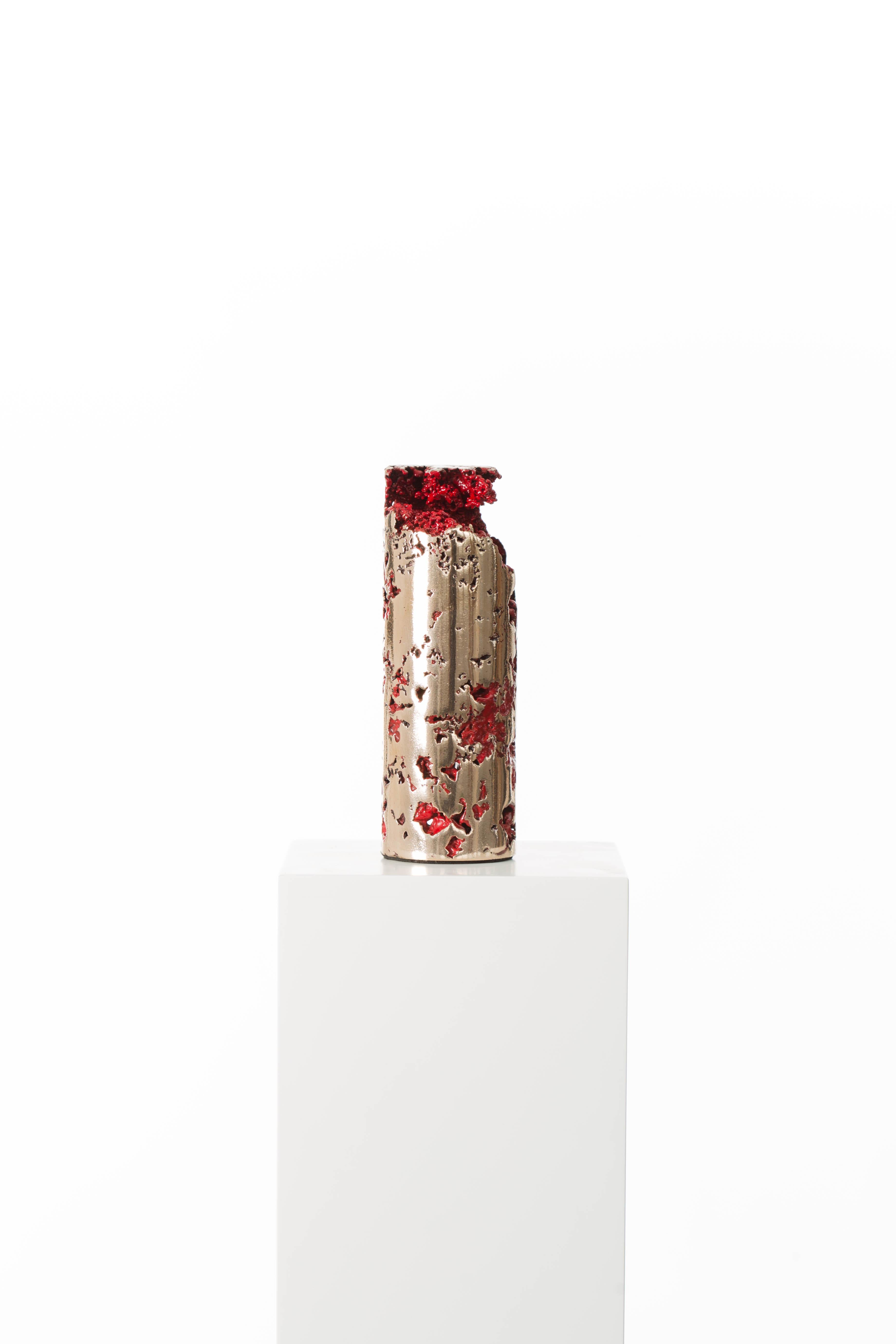 Red, Bronze, Cylinder, Polish, Art, Modern, Sculpture, Abstract, Contemporary For Sale 1
