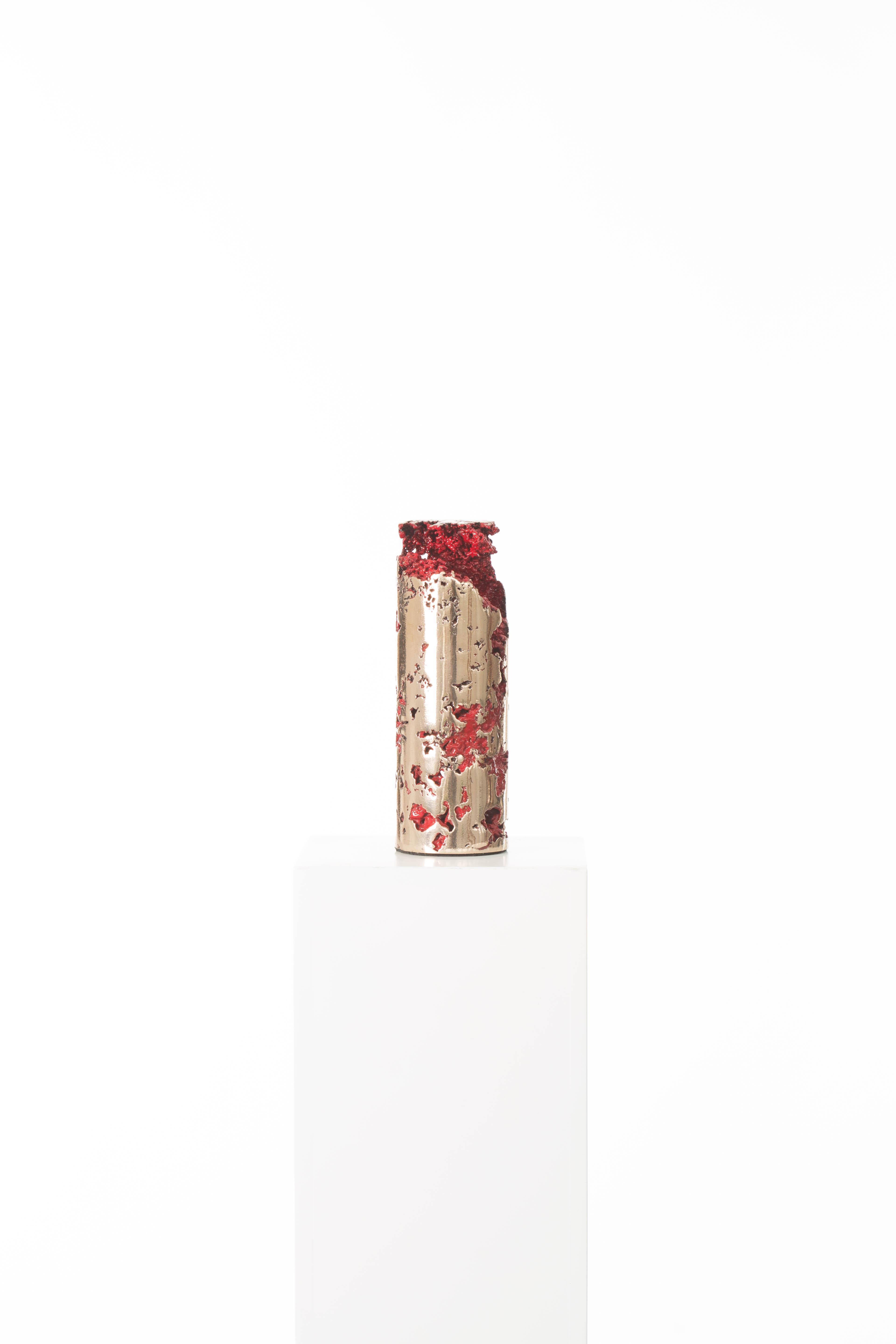 Driaan Claassen Abstract Sculpture - Red, Bronze, Cylinder, Polish, Art, Modern, Sculpture, Abstract, Contemporary