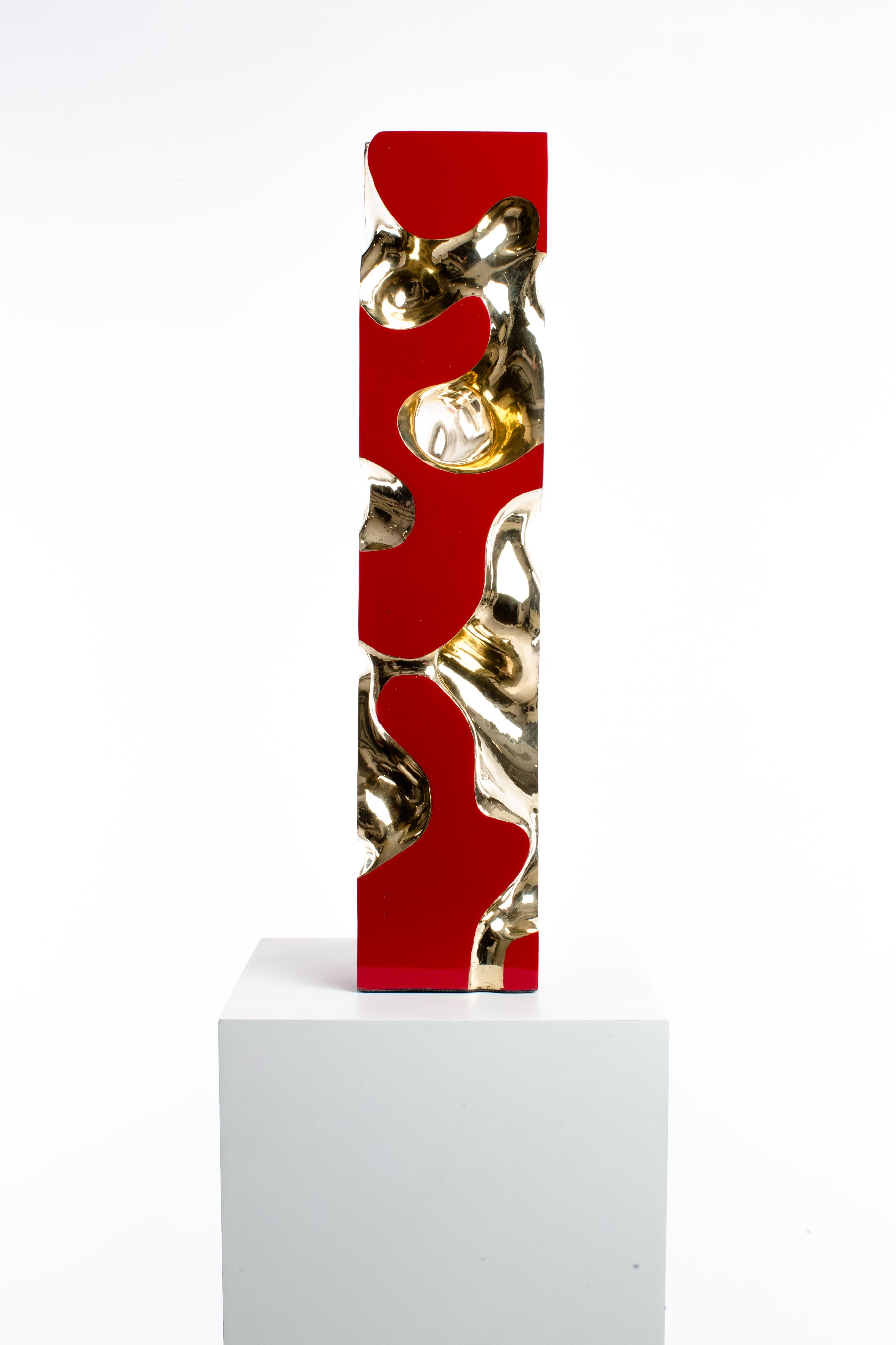 Red, Polish, Bronze, Abstract, Contemporary, Modern, Sculpture 2nd Edition - Gold Abstract Sculpture by Driaan Claassen