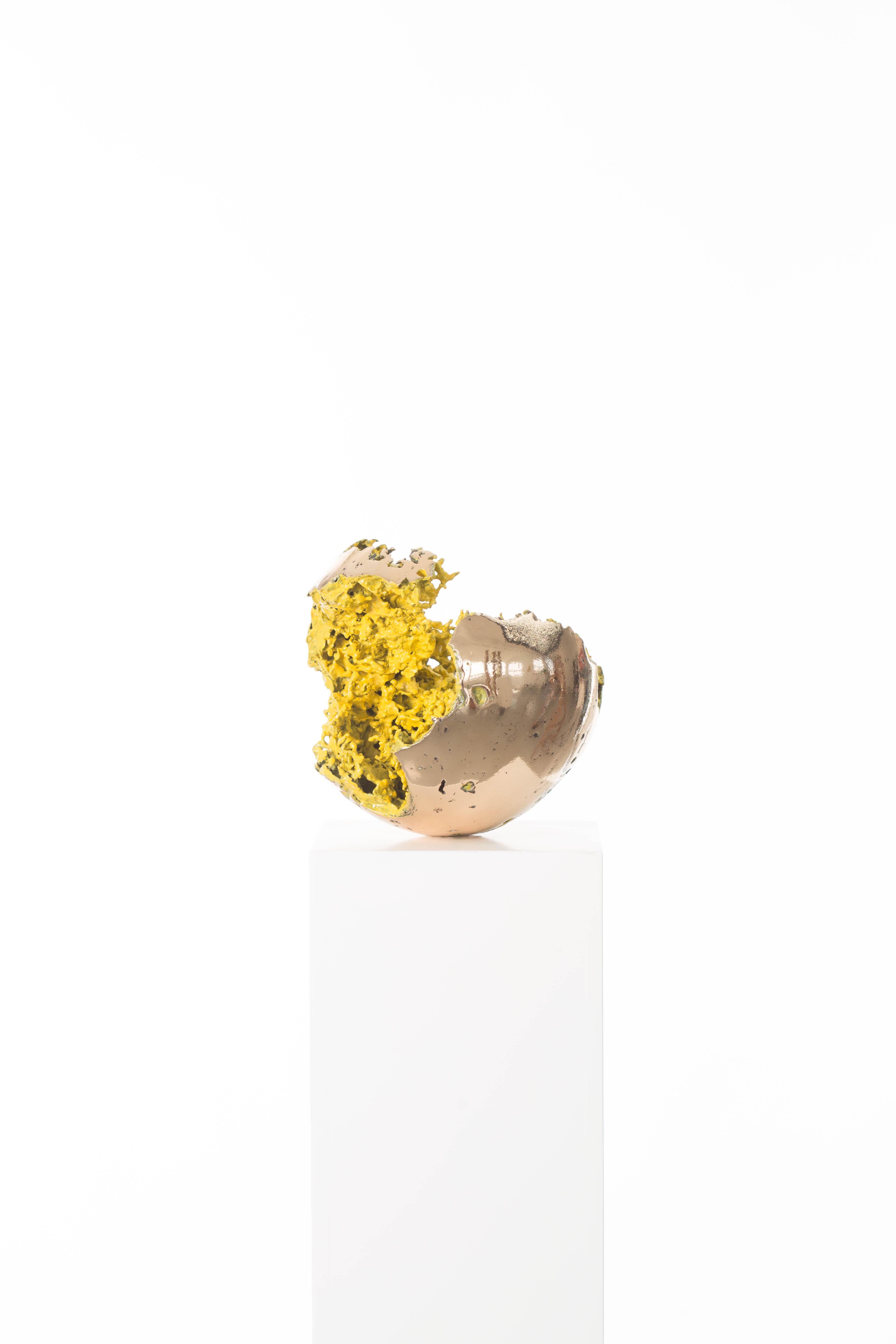 Yellow, Bronze, Sphere, Polish, Abstract, Art, Sculpture, Contemporary, Modern For Sale 1