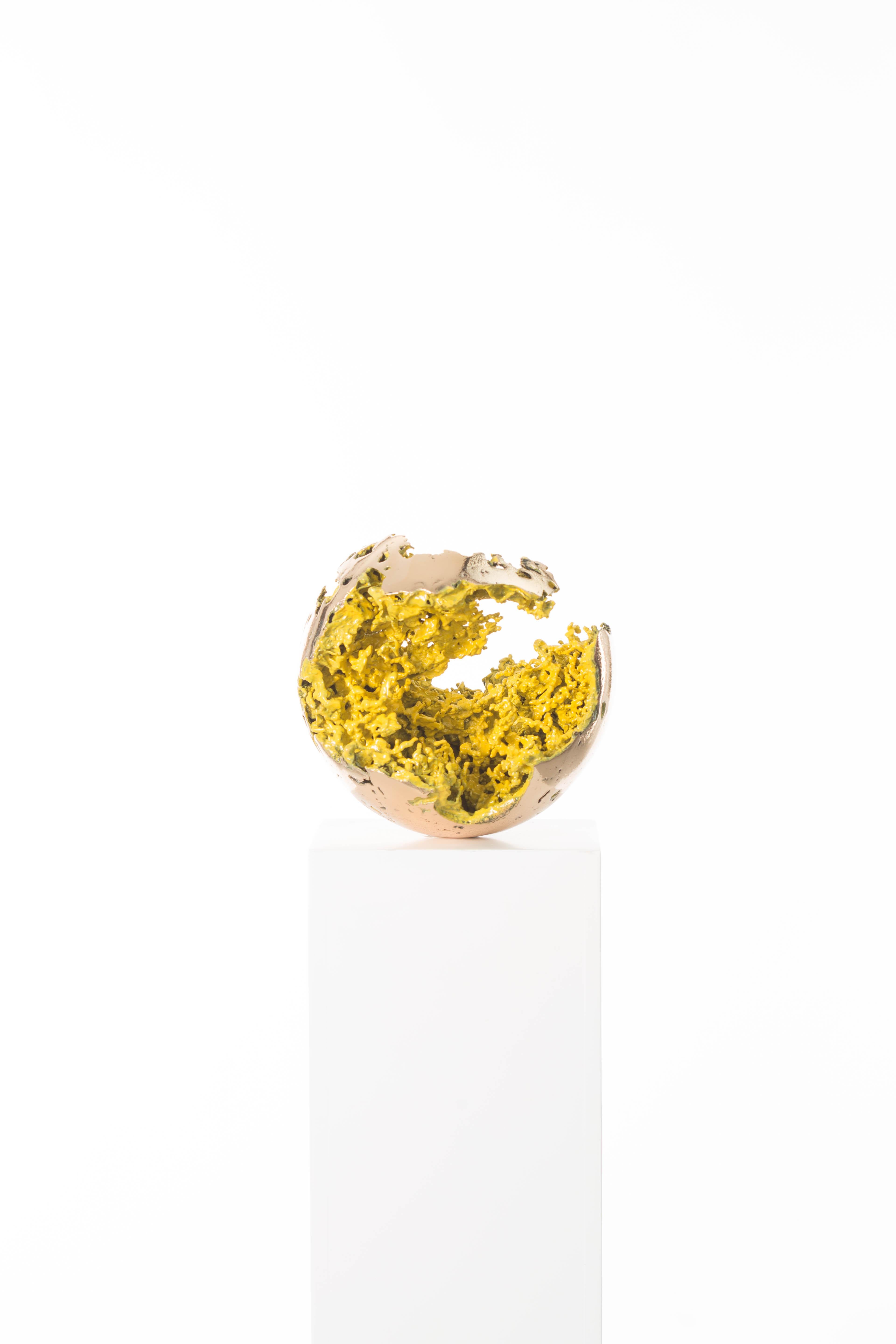 Yellow, Bronze, Sphere, Polish, Abstract, Art, Sculpture, Contemporary, Modern