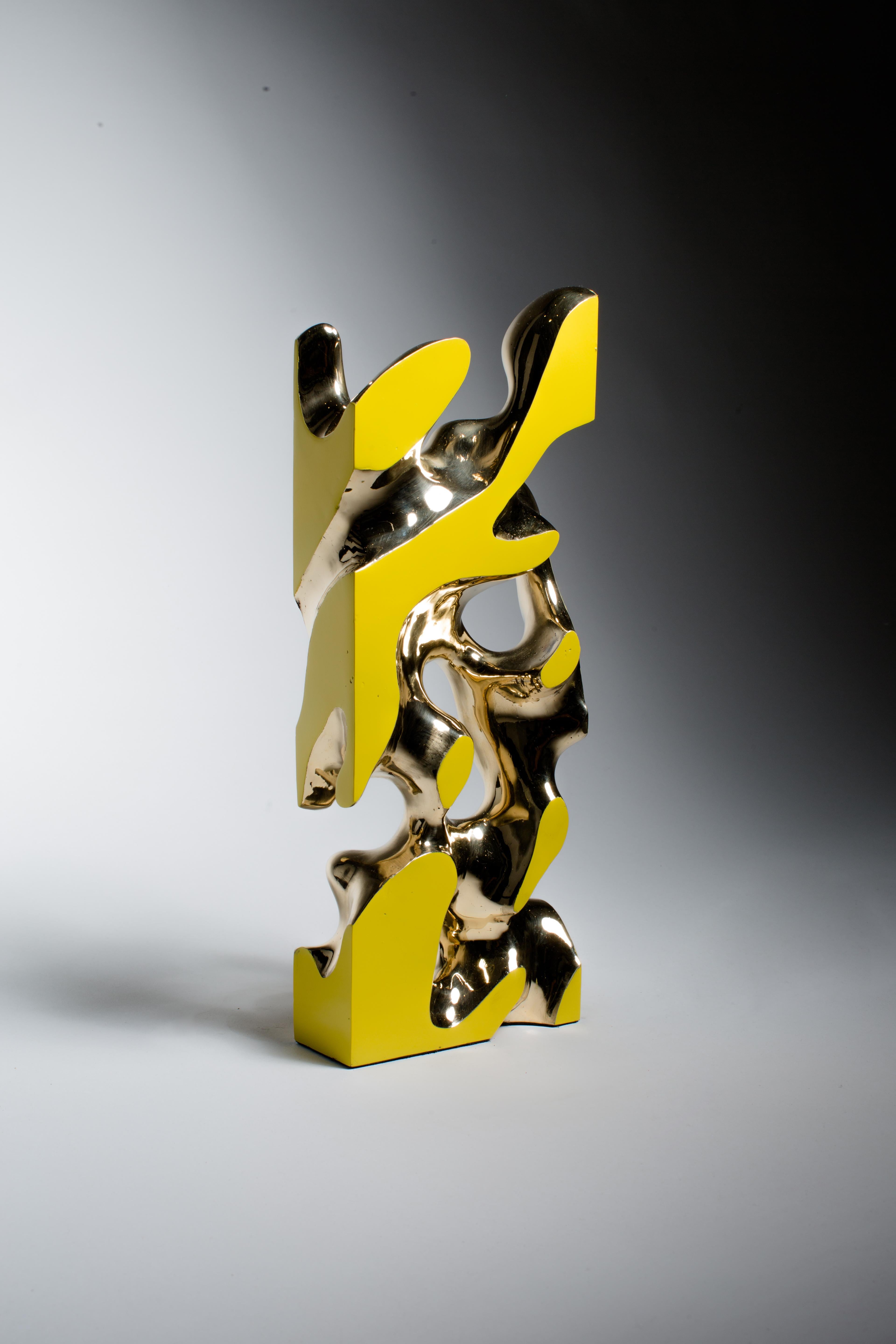 Yellow, Polish, Enamel, Bronze, Abstract, Contemporary, Modern, Sculpture For Sale 1