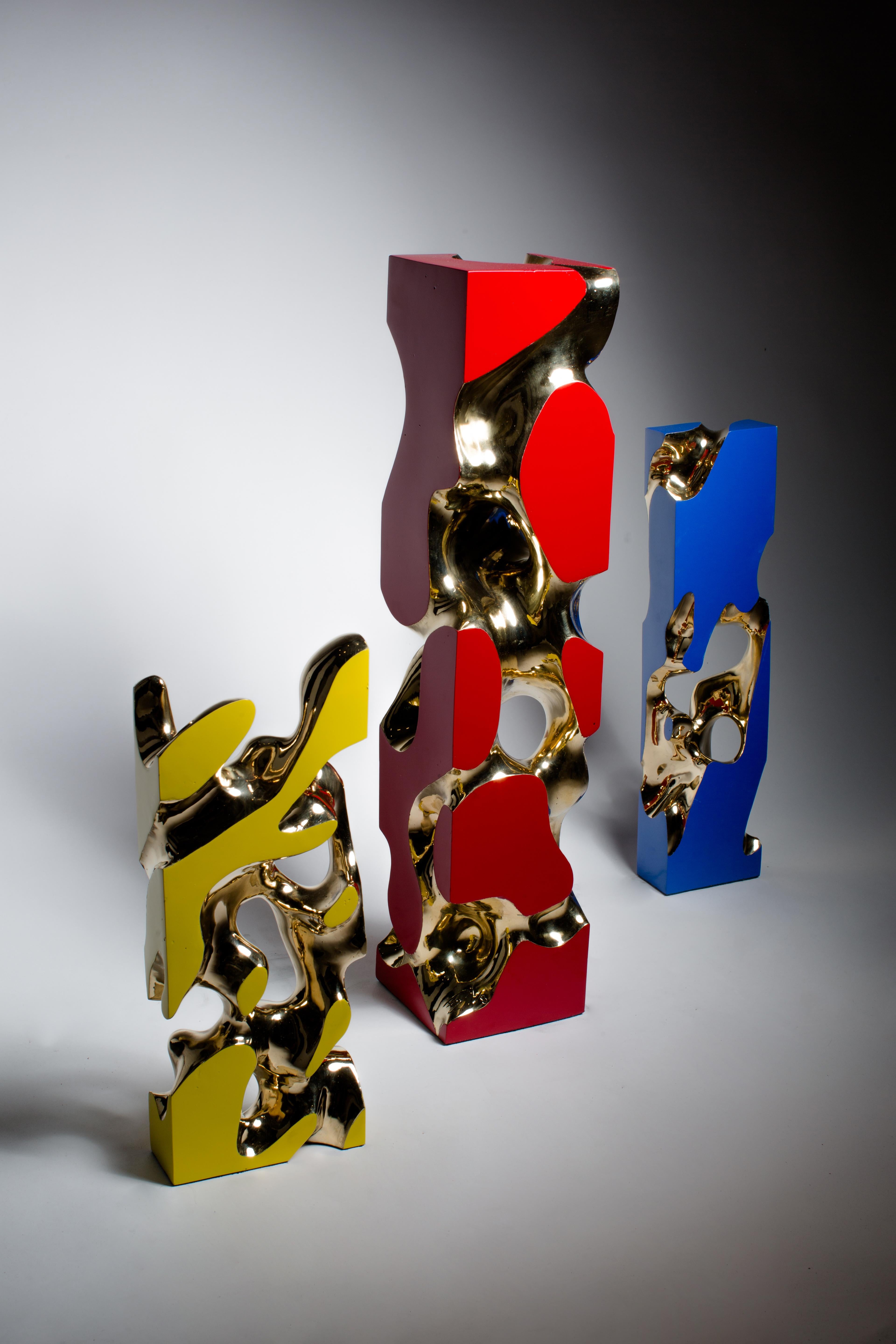 Yellow, Polish, Enamel, Bronze, Abstract, Contemporary, Modern, Sculpture For Sale 5