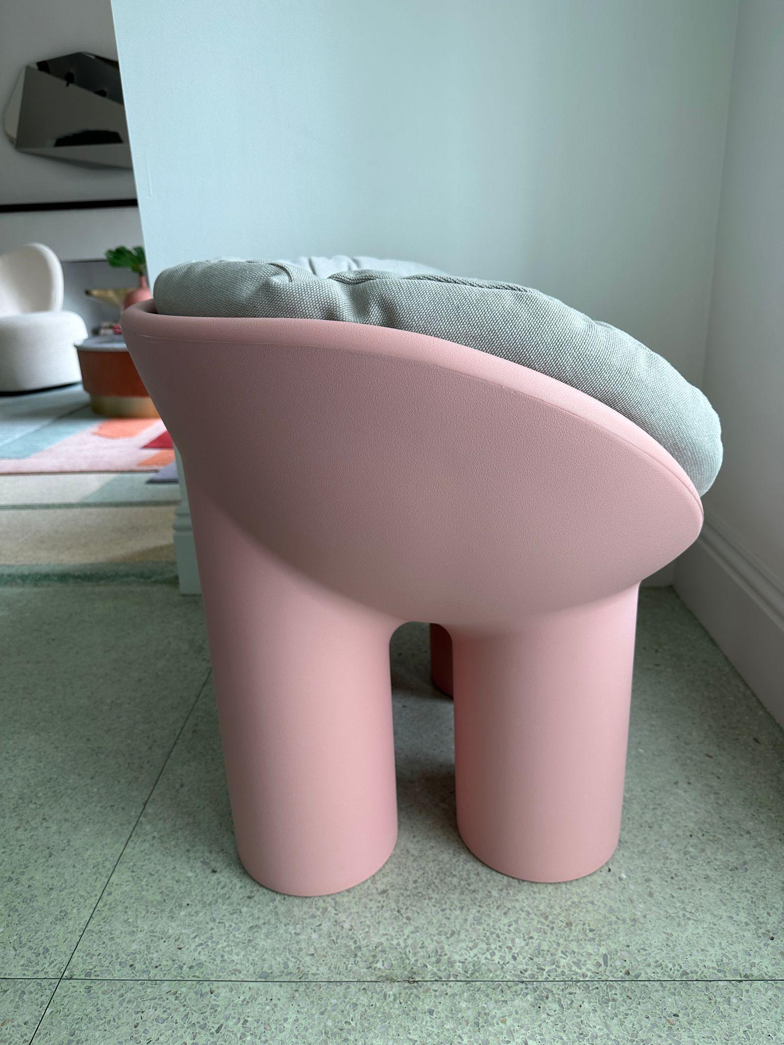 European Driade Indoor Pink Roly Poly Lounge Chair with Cushion in STOCK For Sale