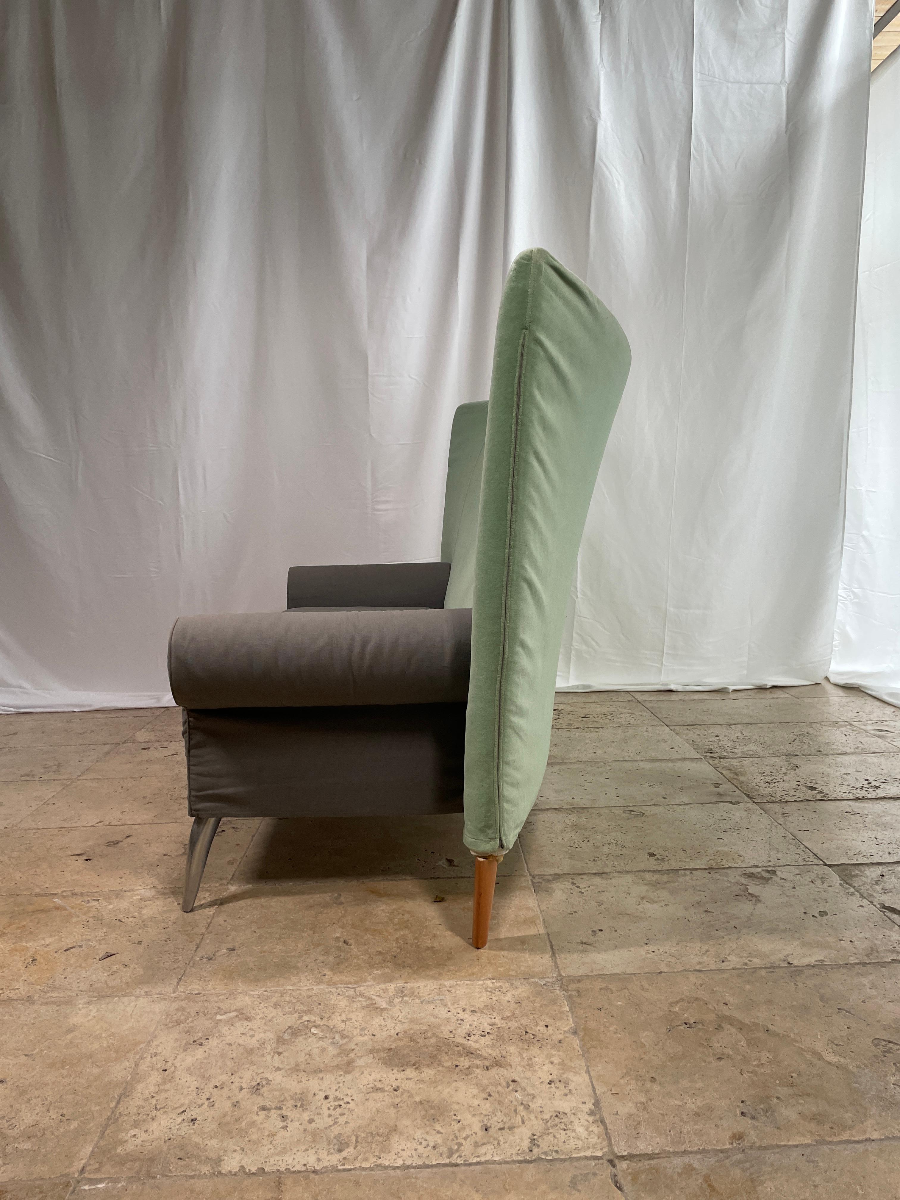 Late 20th Century Driade Royalton Fabric Sofa Green and Grey Two-Seater Couch by Philippe Starck