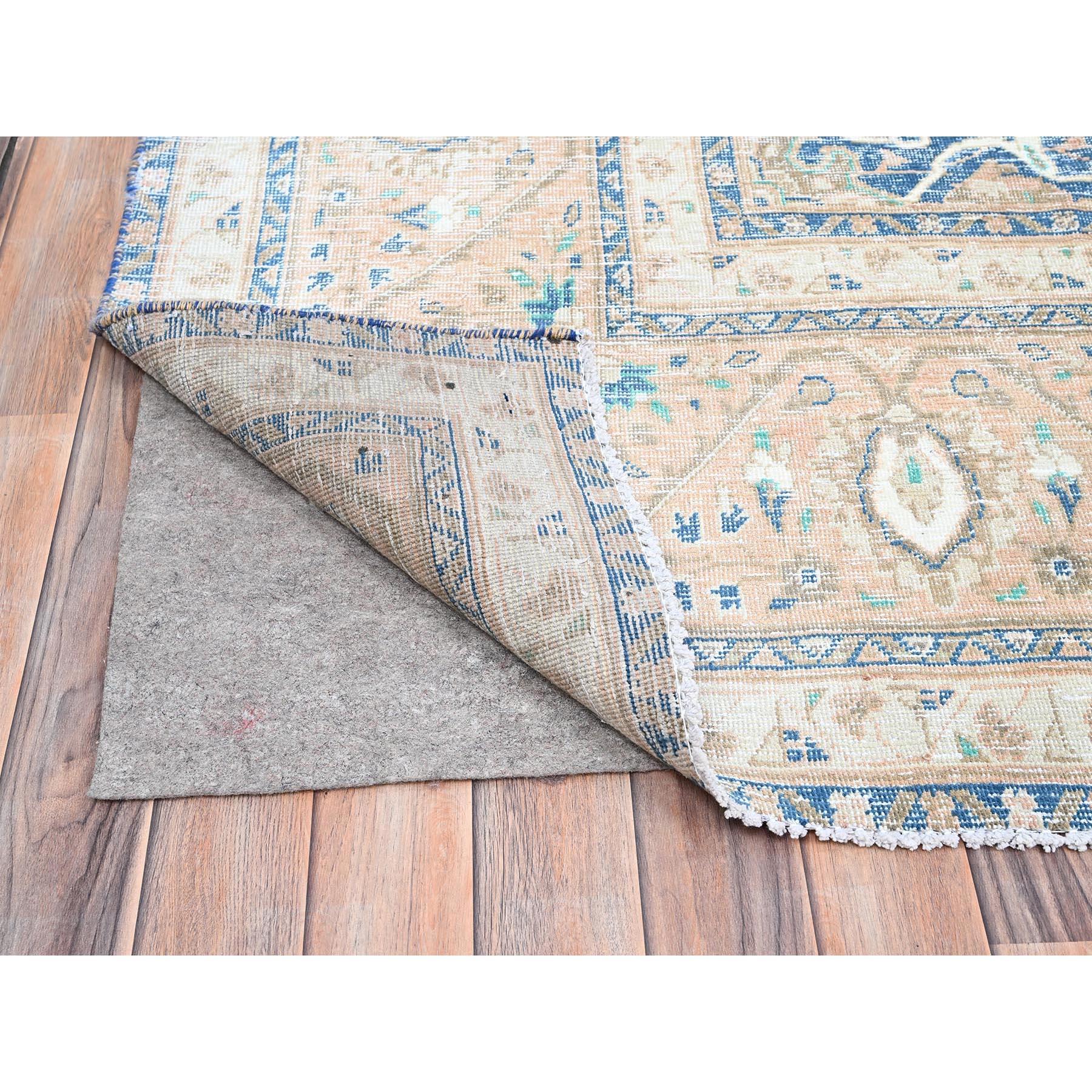 Mid-20th Century Dried Moss Brown Pure Wool Hand Knotted Vintage Persian Tabriz Rustic Look Rug