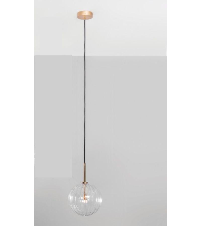 Contemporary globe chandelier 25 by Schwung
Dimensions: D 25 x W 25 x H 343 cm 
Materials: solid brass, hand-blown glass textured globes.
Finish: natural brass. 
Available in finishes: polished nickel or black gunmetal. Also available in other