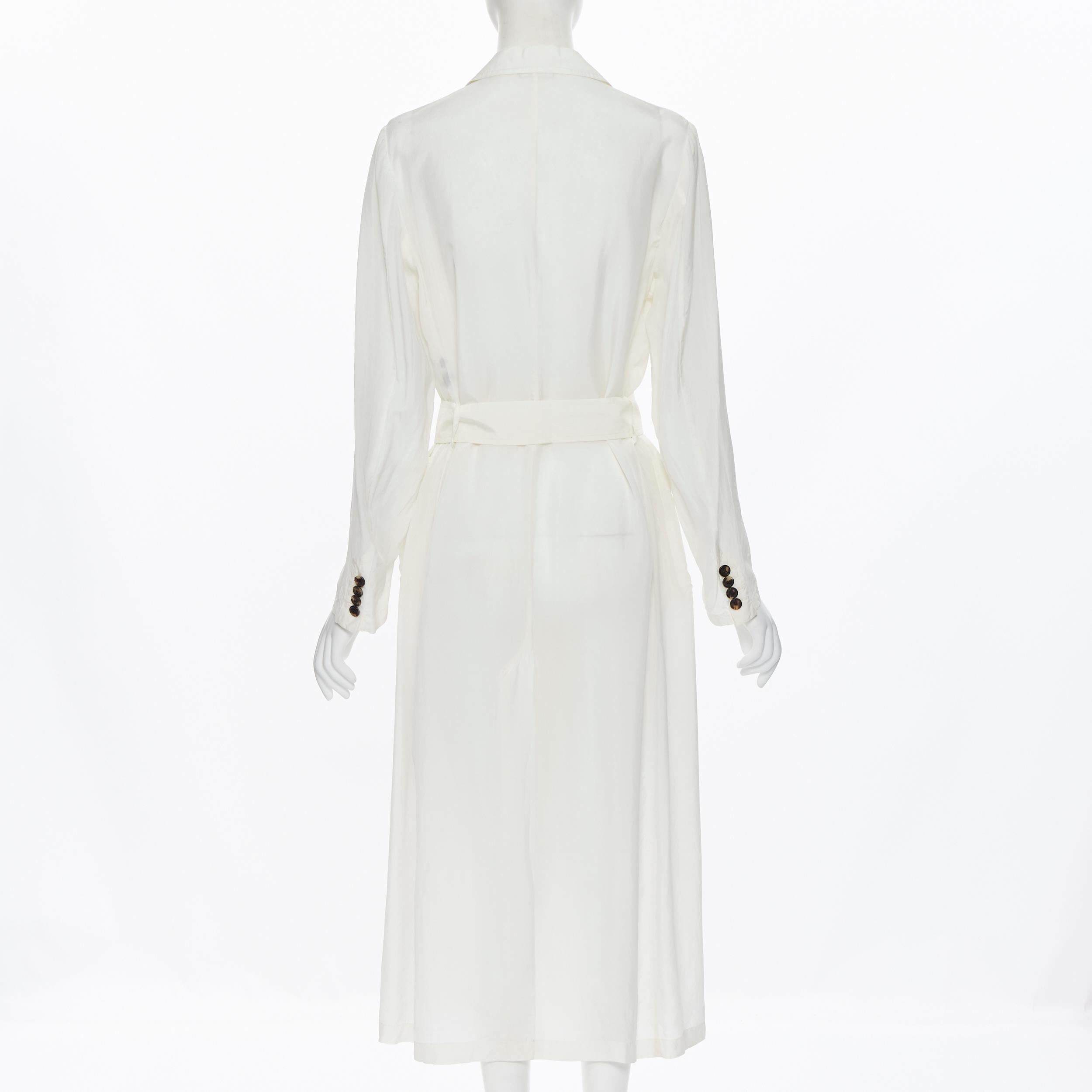DRIES VAN NOTEN 100% cupro white turtoise resin button long lab coat Fr38 S In Excellent Condition In Hong Kong, NT