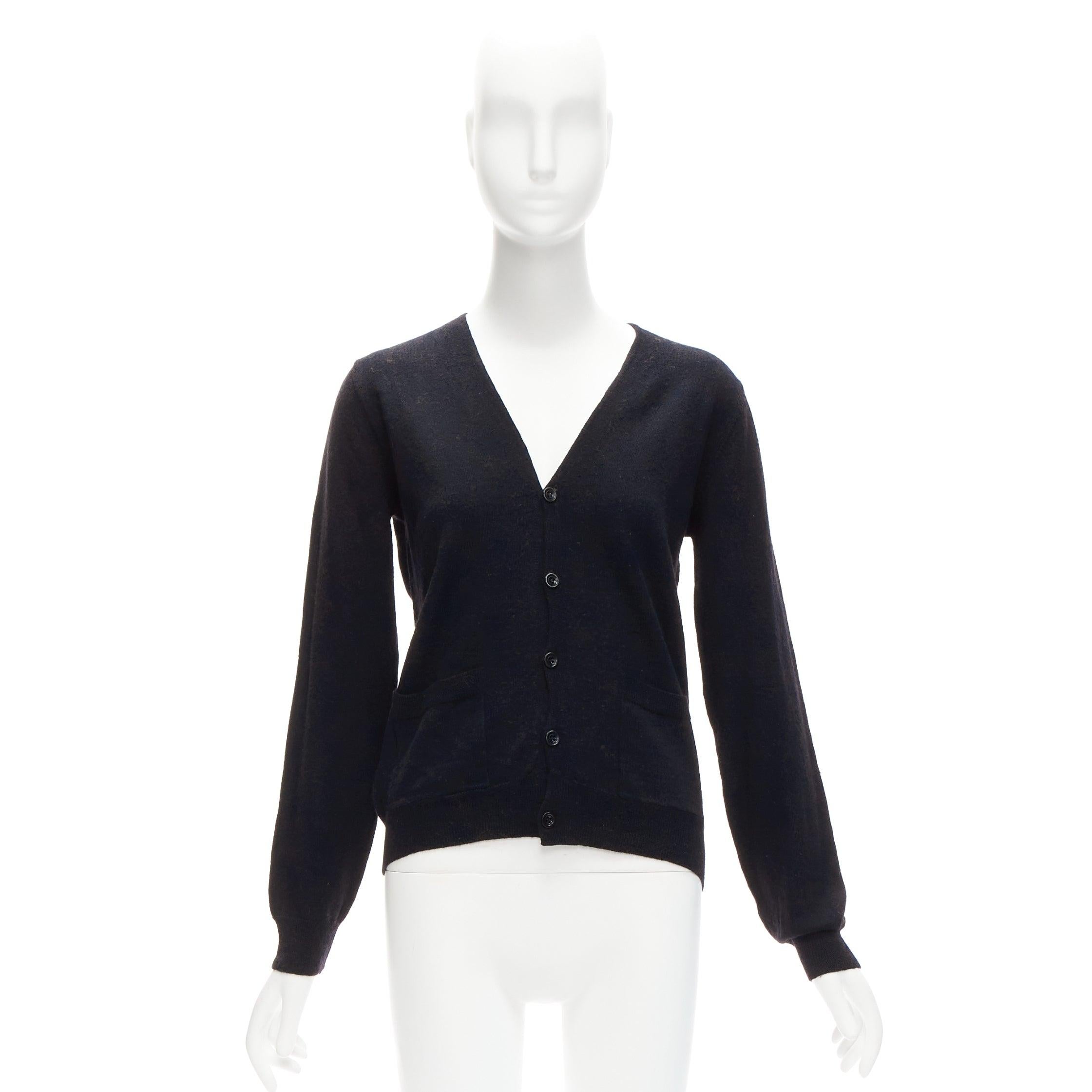 DRIES VAN NOTEN 100% Merinowolle schwarze Strickjacke mit Knopfleiste L im Angebot 5