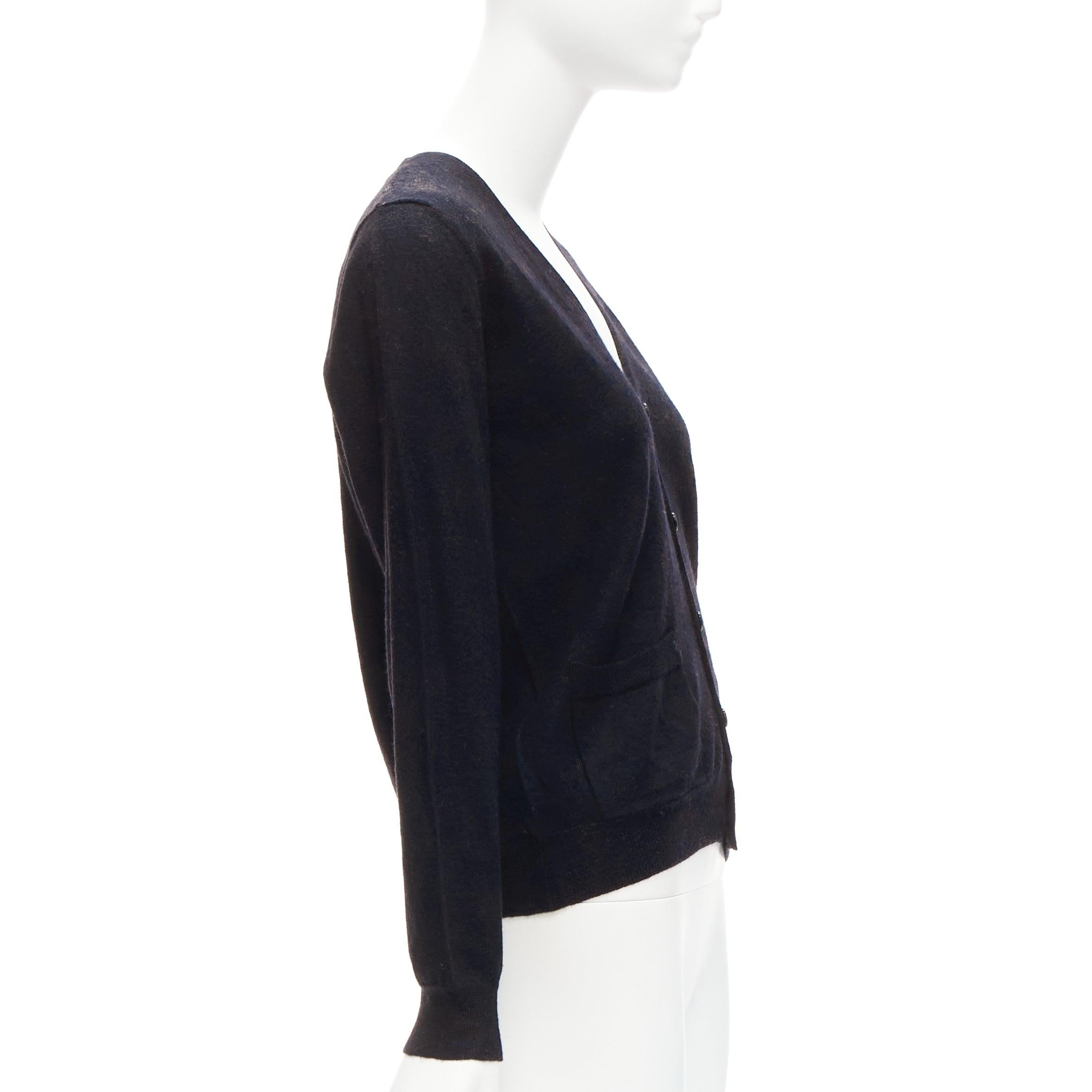 DRIES VAN NOTEN 100% Merinowolle schwarze Strickjacke mit Knopfleiste L Damen im Angebot