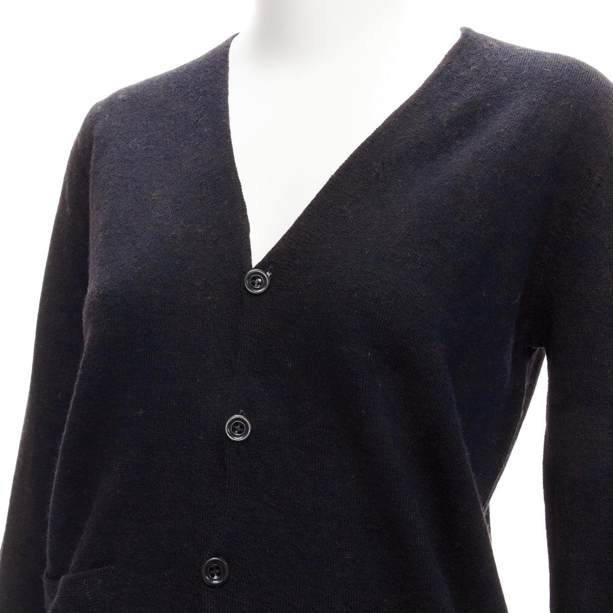 DRIES VAN NOTEN 100% merino wool black buttoned cardigan L For Sale 2