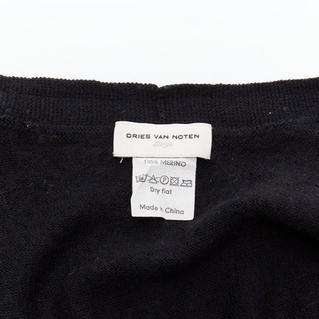 DRIES VAN NOTEN 100% Merinowolle schwarze Strickjacke mit Knopfleiste L im Angebot 4