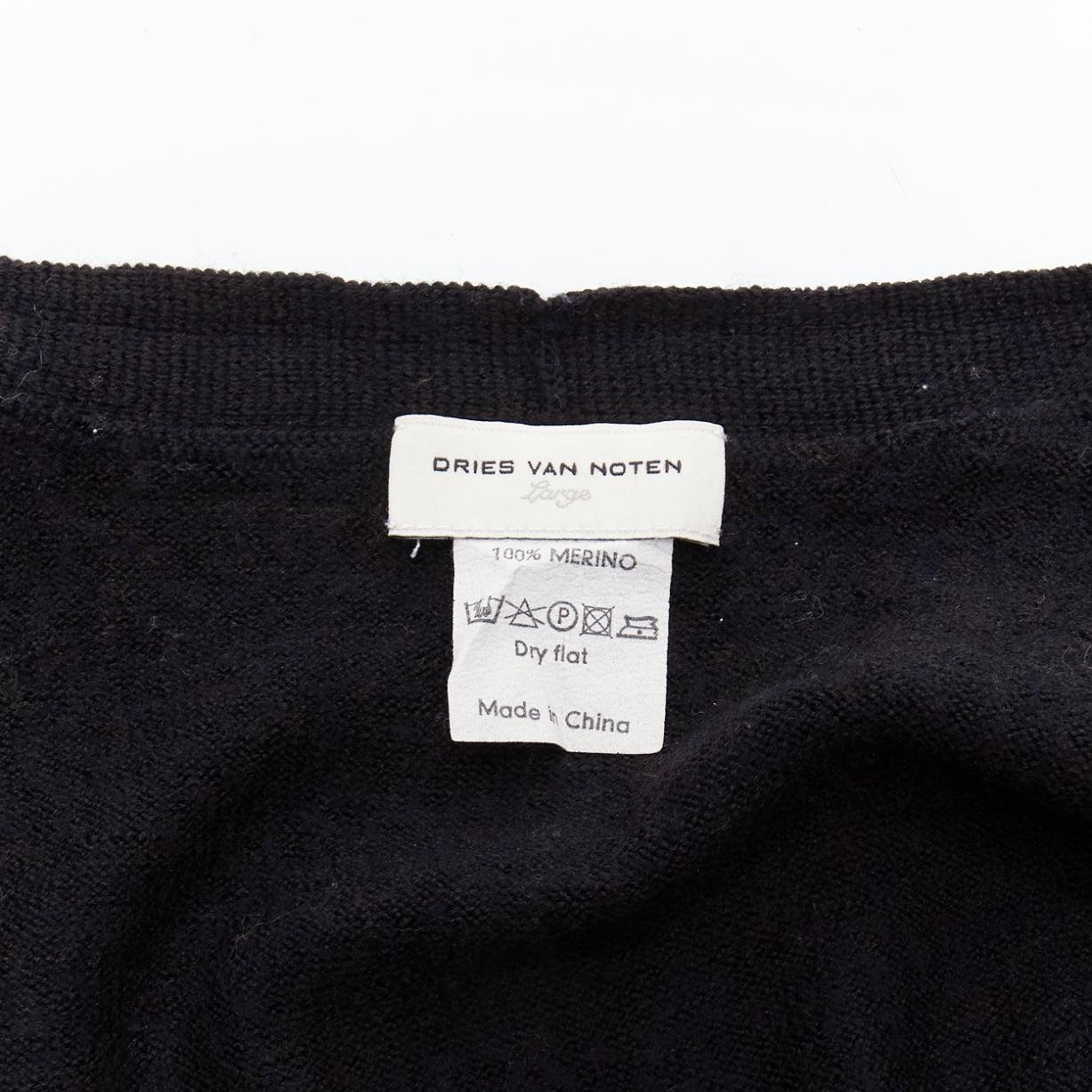 DRIES VAN NOTEN 100% merino wool black buttoned cardigan L For Sale 4