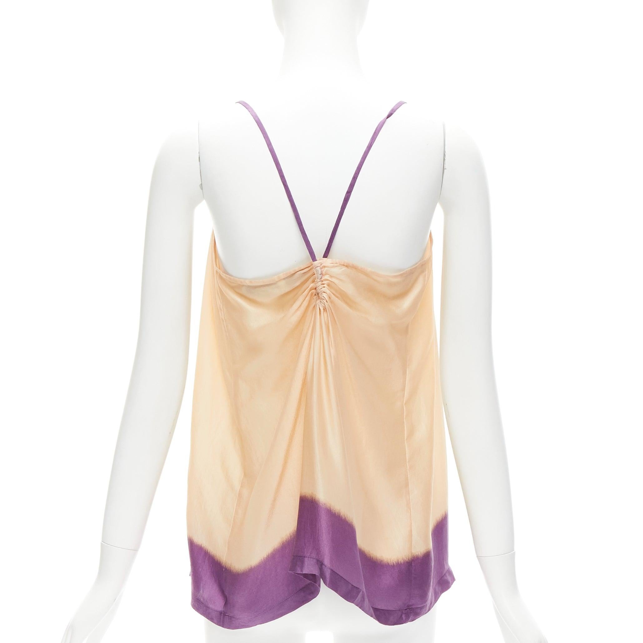 Women's DRIES VAN NOTEN 100% silk beige purple dip dye hem slip vest top M For Sale