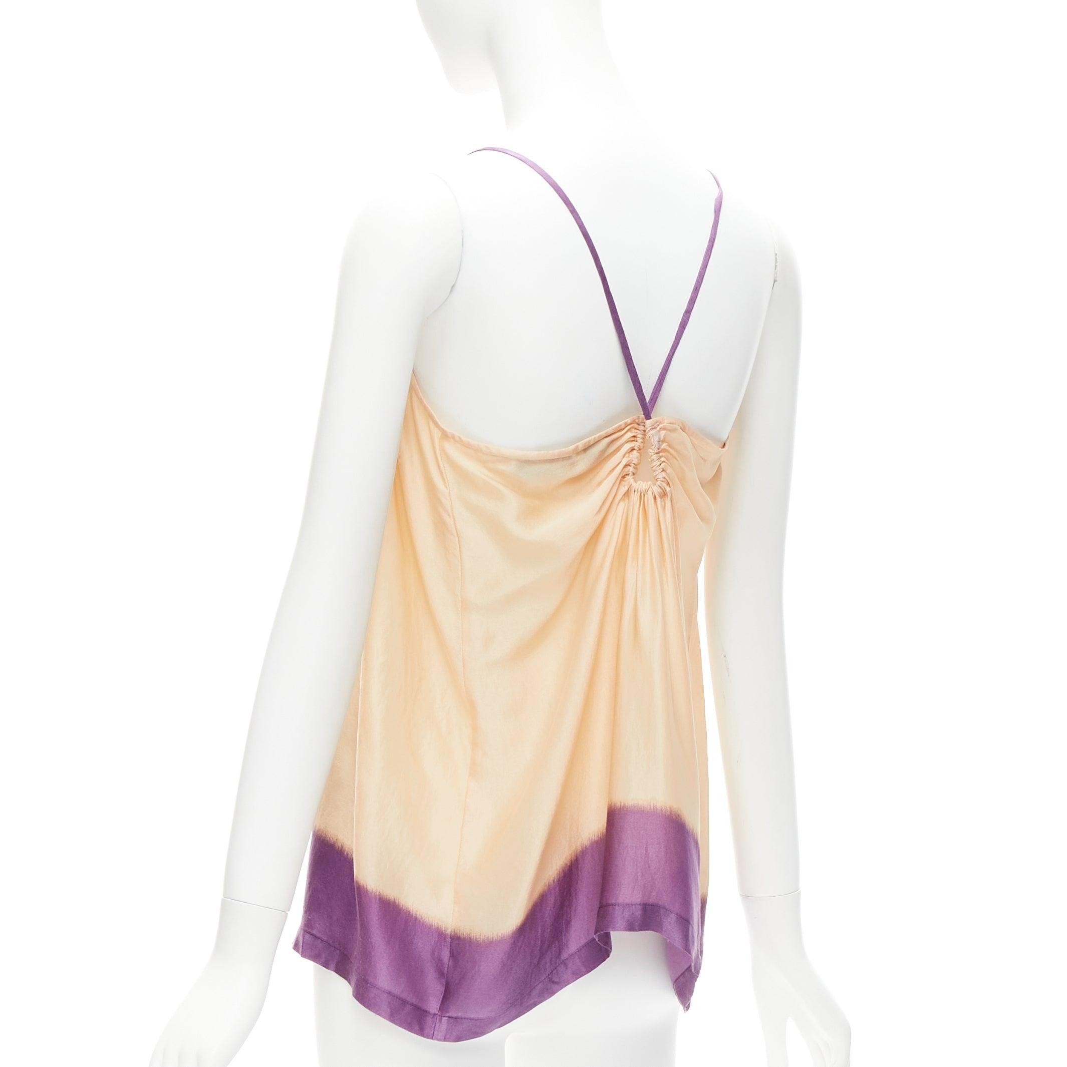 DRIES VAN NOTEN 100% silk beige purple dip dye hem slip vest top M For Sale 1