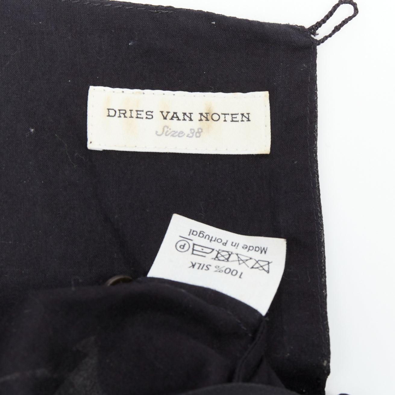 DRIES VAN NOTEN 100% seta nero rosso stampa floreale a blocchi orlo in pizzo top FR38 M in vendita 3