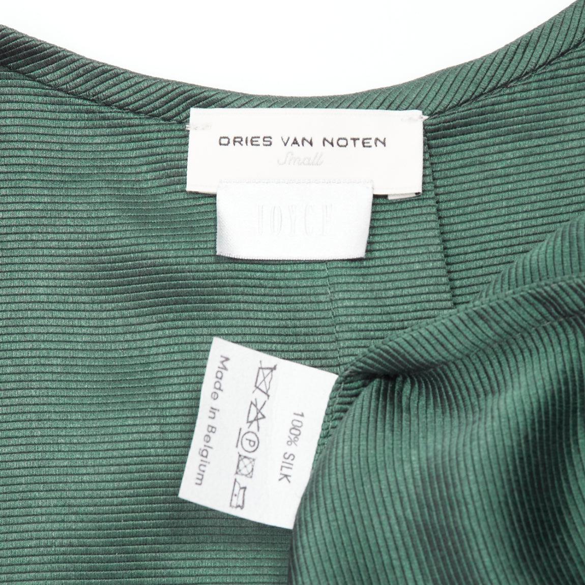 DRIES VAN NOTEN 100% silk dark green plunge neck sleeveless trapeze dress S For Sale 4