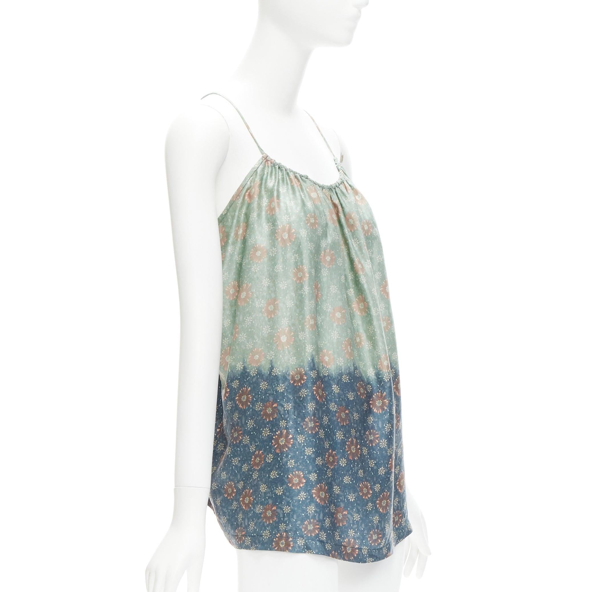 DRIES VAN NOTEN 100% silk green blue floral tie die slip vest top M In Excellent Condition In Hong Kong, NT