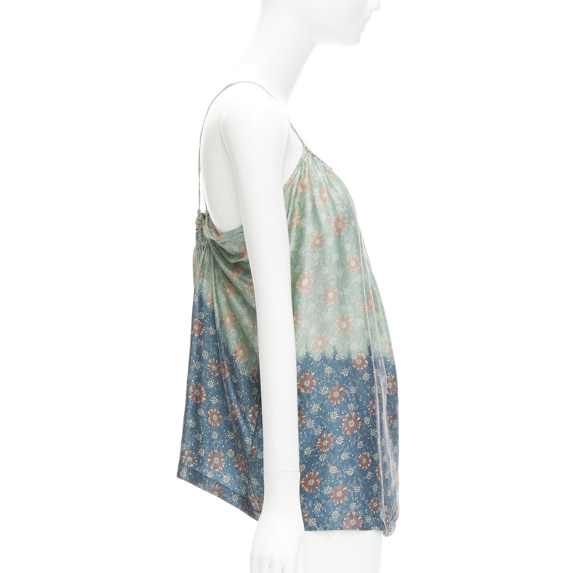 DRIES VAN NOTEN 100% silk green blue floral tie die slip vest top M In Excellent Condition For Sale In Hong Kong, NT