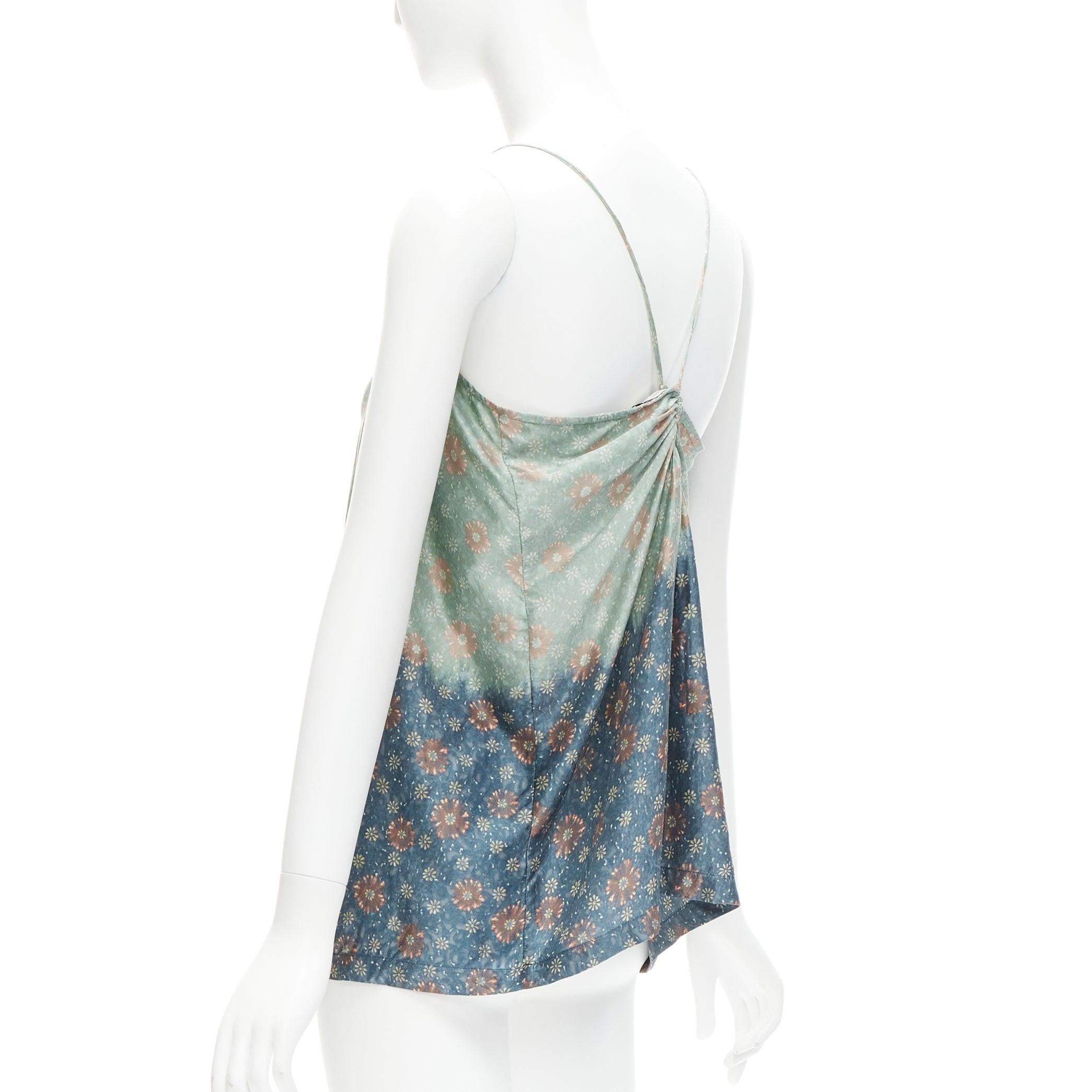 DRIES VAN NOTEN 100% silk green blue floral tie die slip vest top M 1