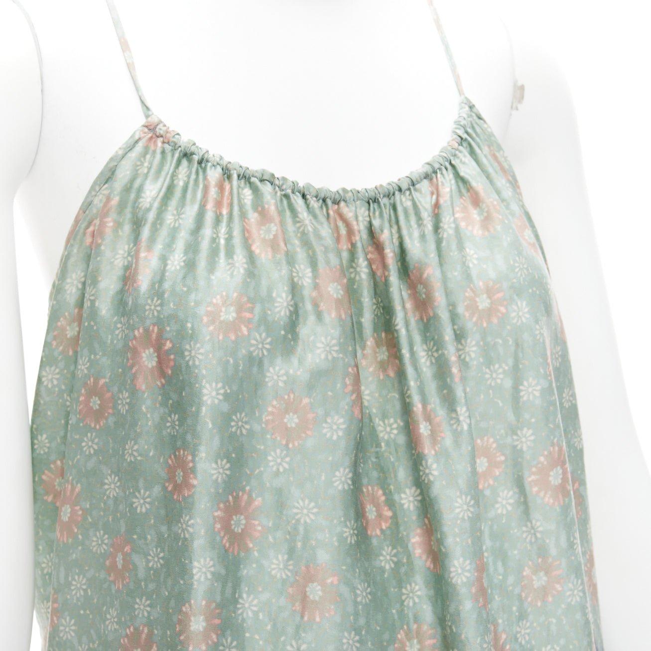 DRIES VAN NOTEN 100% silk green blue floral tie die slip vest top M 2